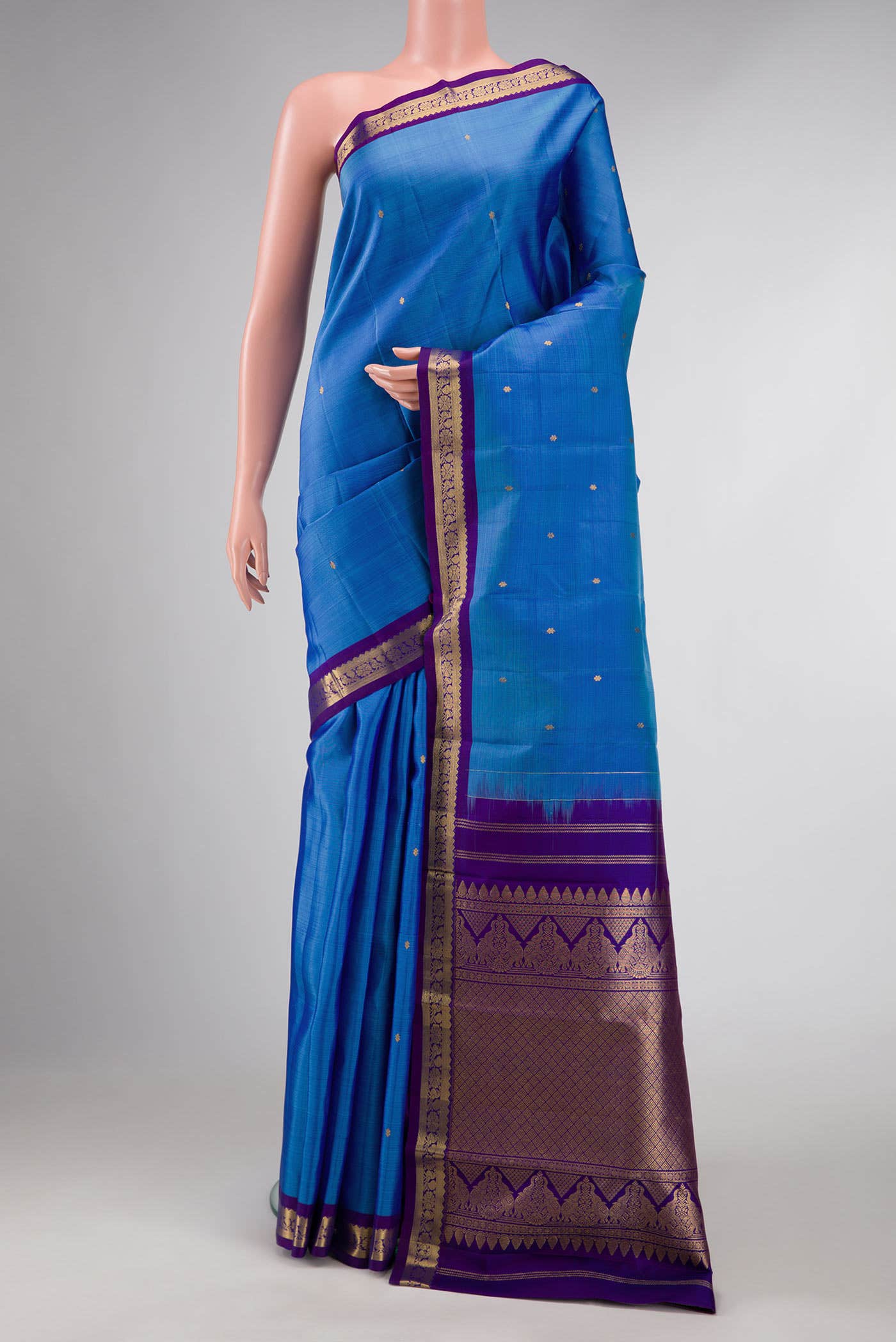 Peacock Blue Dual Tone Kanchipuram Silk Saree