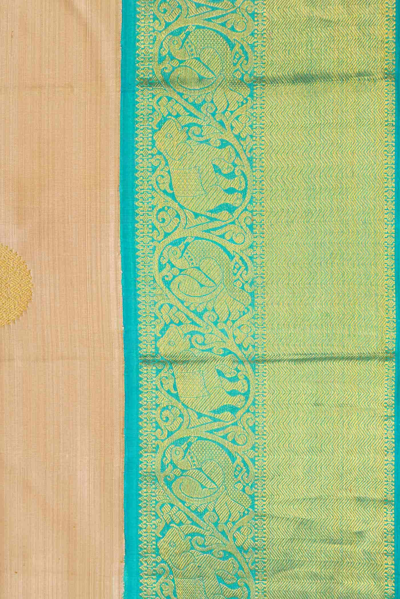 Pure Silk Pure Zari Beige Dual Tone Kanchipuram Saree