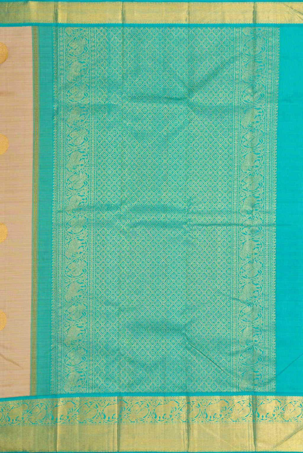 Pure Silk Pure Zari Beige Dual Tone Kanchipuram Saree
