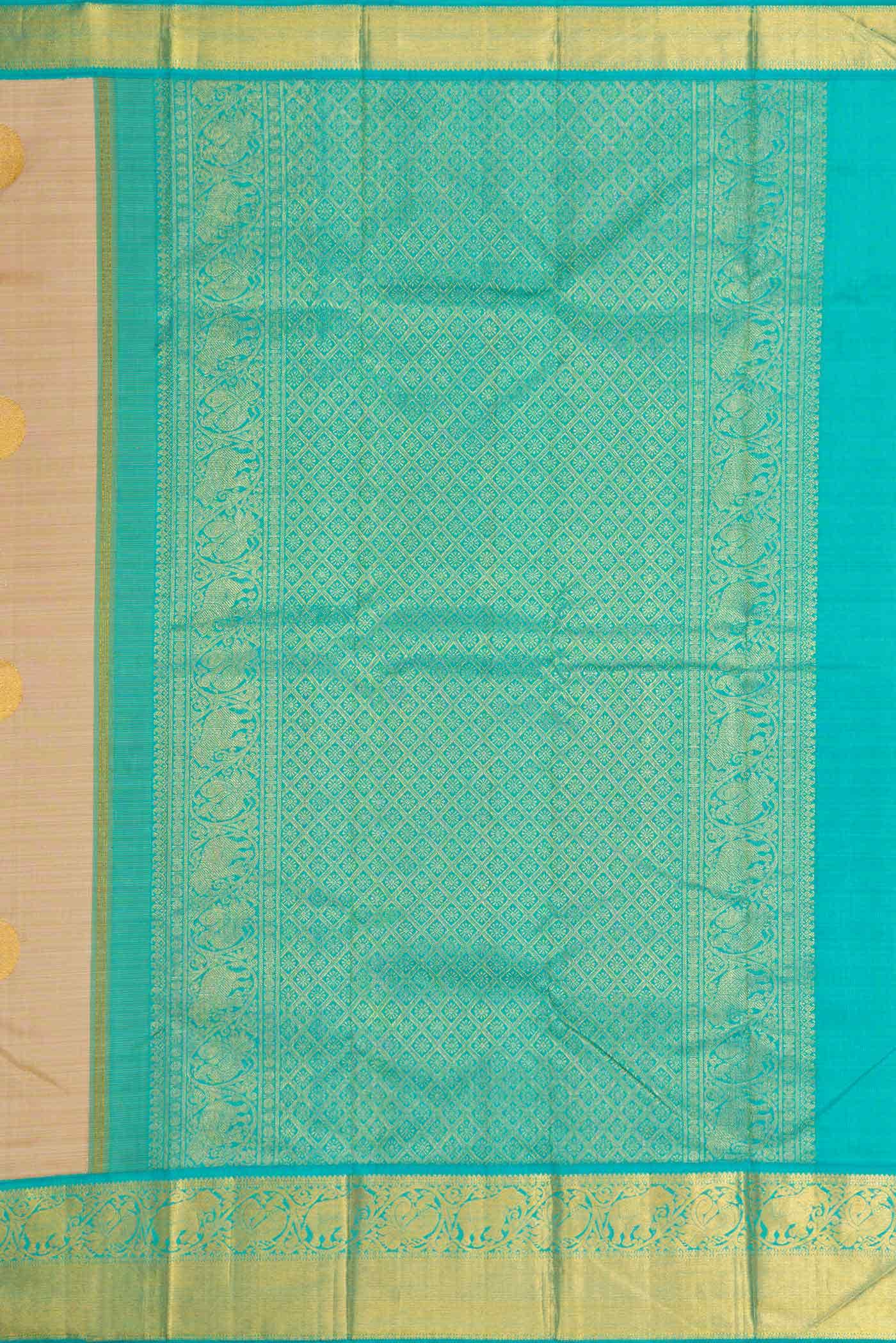 Pure Silk Pure Zari Beige Dual Tone Kanchipuram Saree