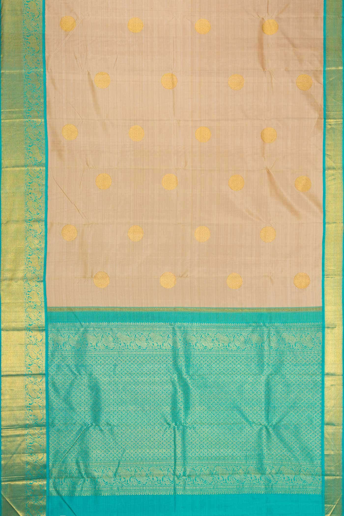 Pure Silk Pure Zari Beige Dual Tone Kanchipuram Saree