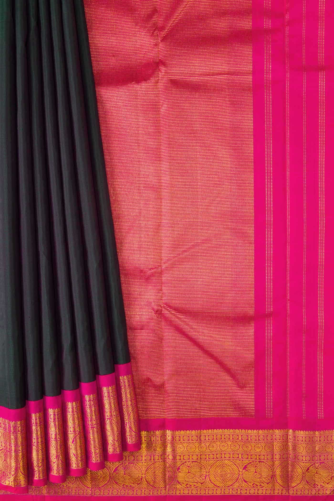 Pure Silk Pure Zari Bottle Green Dual Tone Kanchipuram Saree