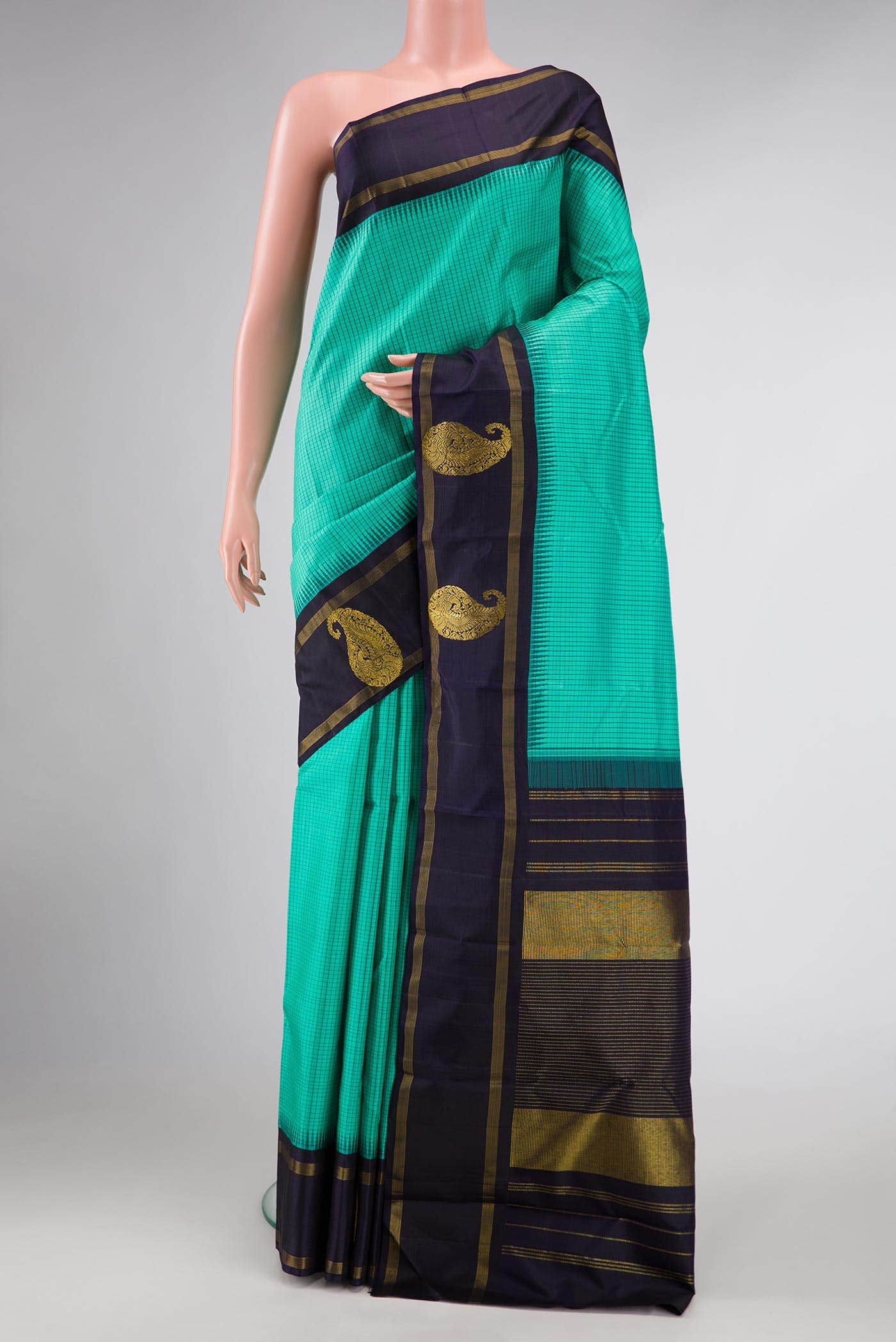 Pure Silk Pure Zari Green Dual Tone Kanchipuram Saree