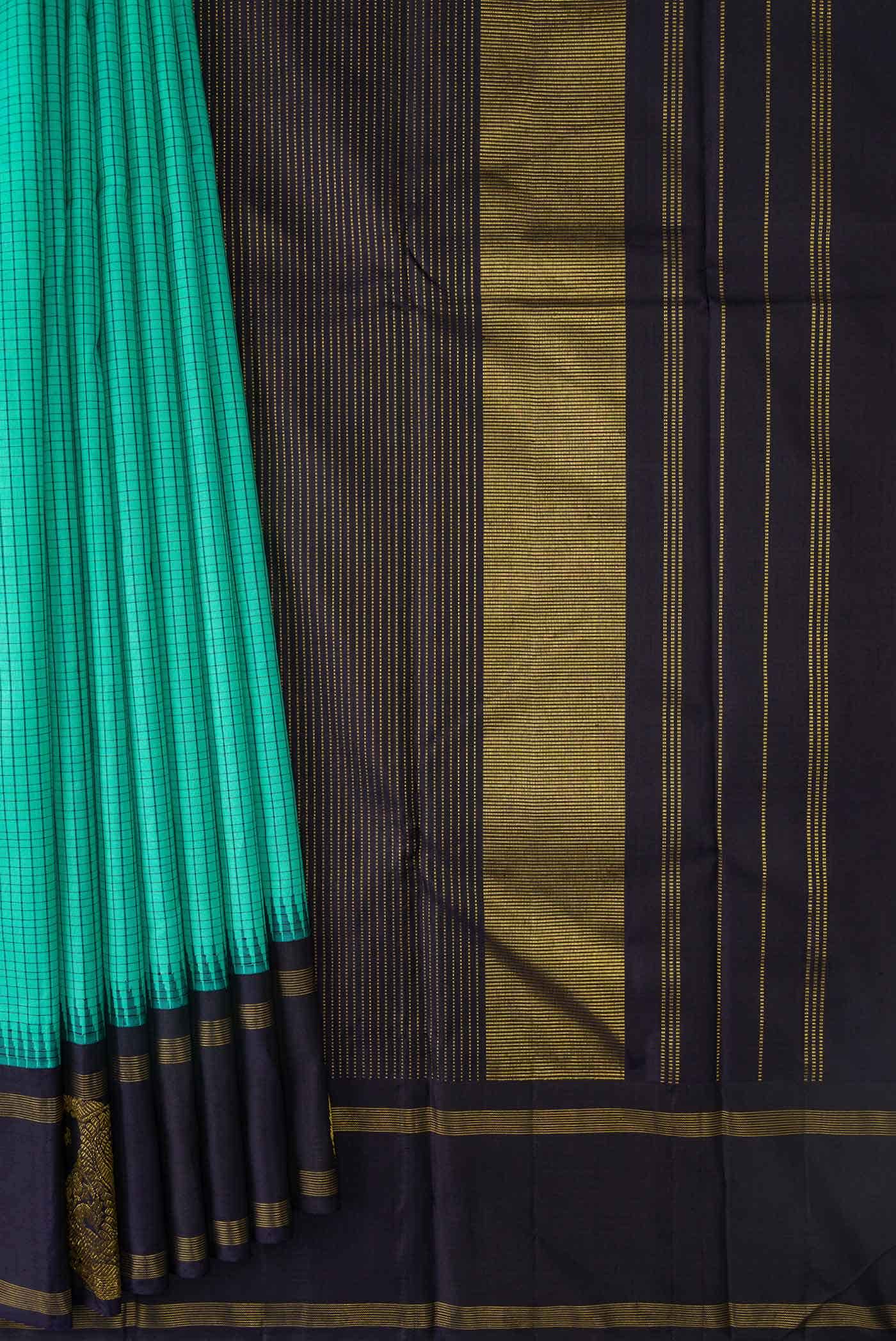 Pure Silk Pure Zari Green Dual Tone Kanchipuram Saree