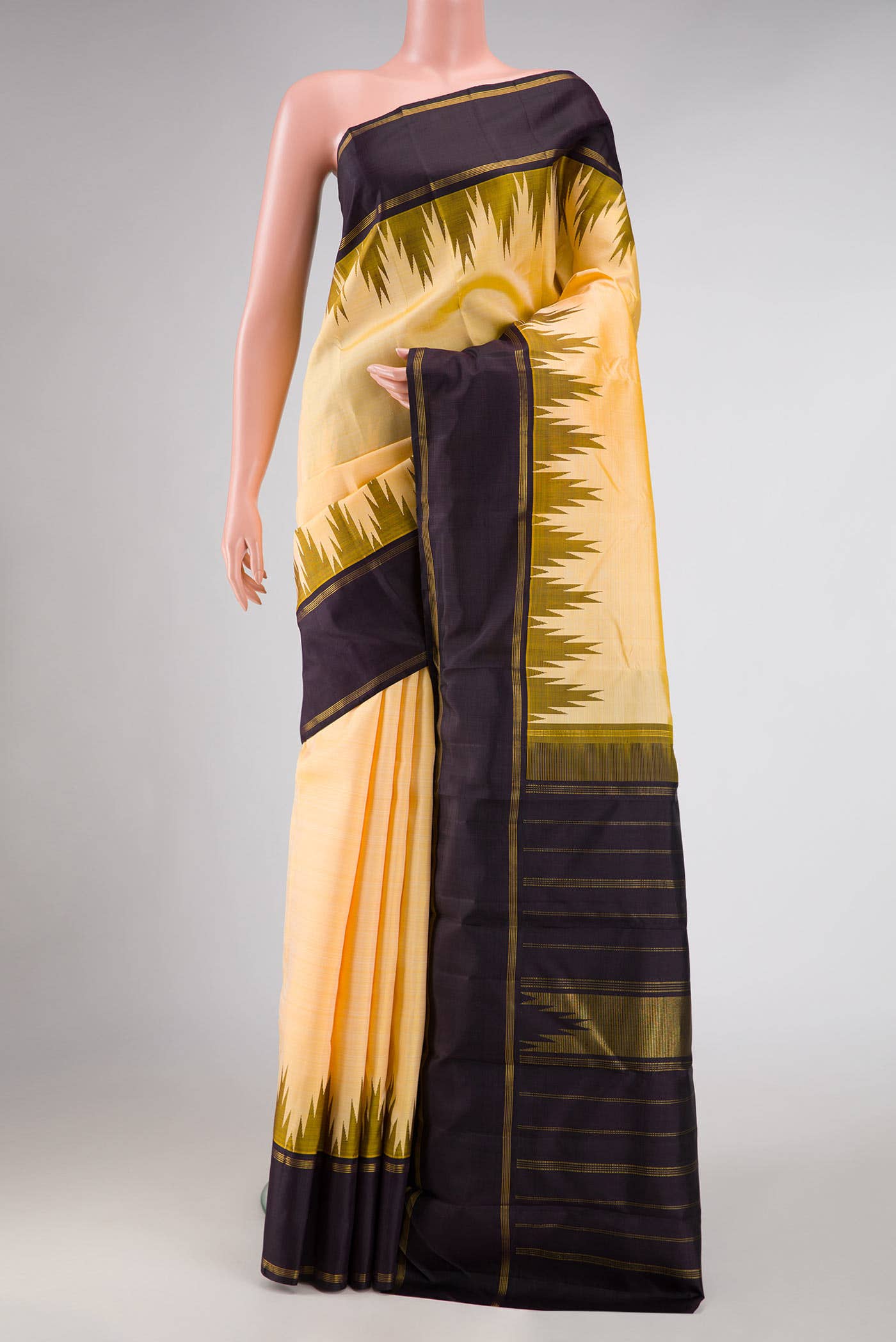 Pure Silk Pure Zari Sandal Dual Tone Kanchipuram Saree