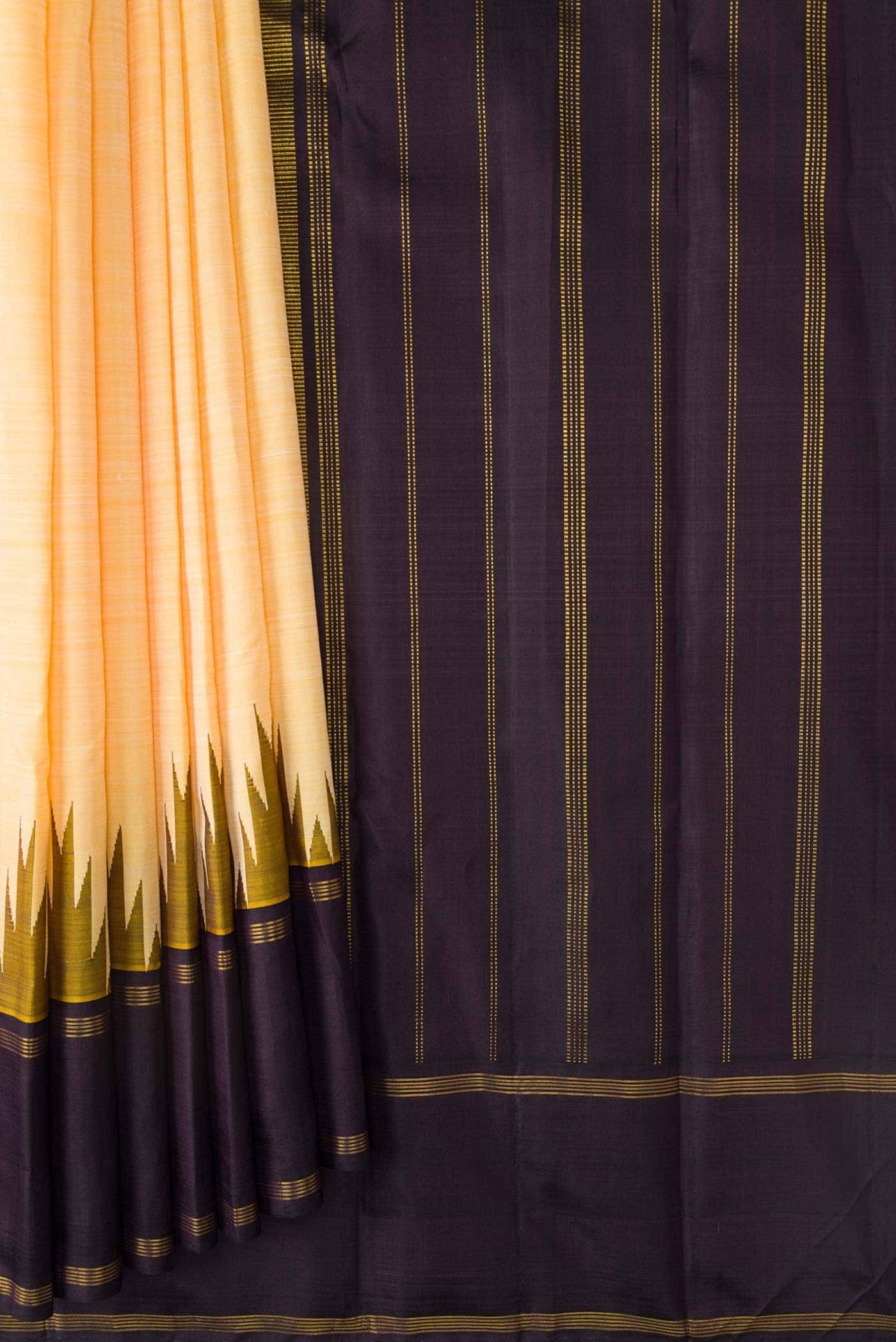 Pure Silk Pure Zari Sandal Dual Tone Kanchipuram Saree
