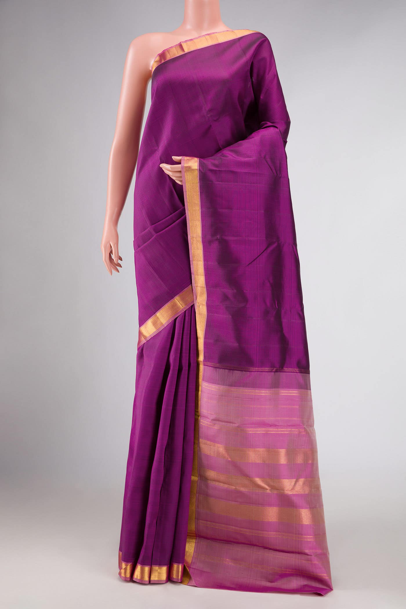 Pure Silk Pure Zari Magenta Dual Tone Kanchipuram Saree