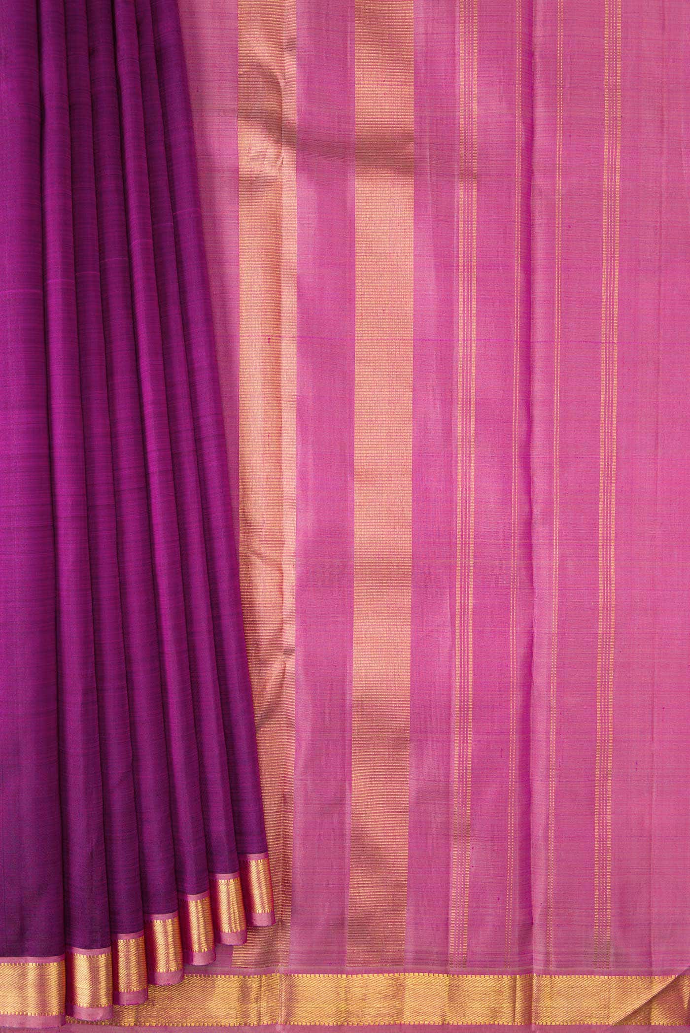 Pure Silk Pure Zari Magenta Dual Tone Kanchipuram Saree