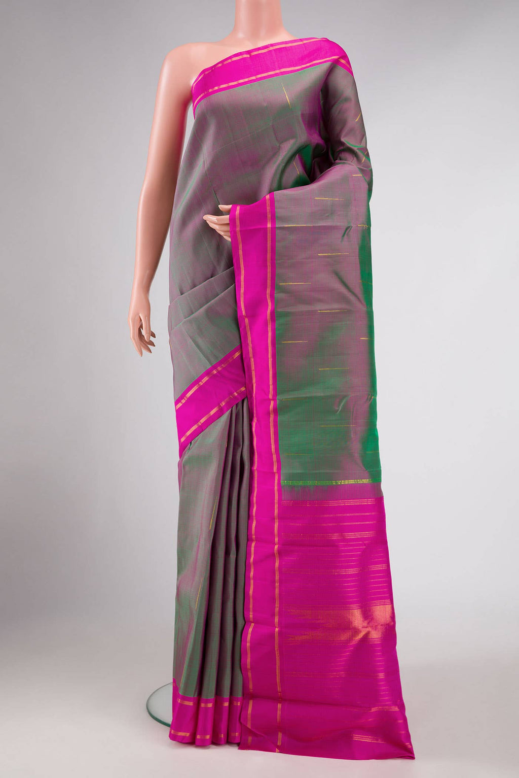 Pure Silk Pure Zari Green Dual Tone Kanchipuram Saree