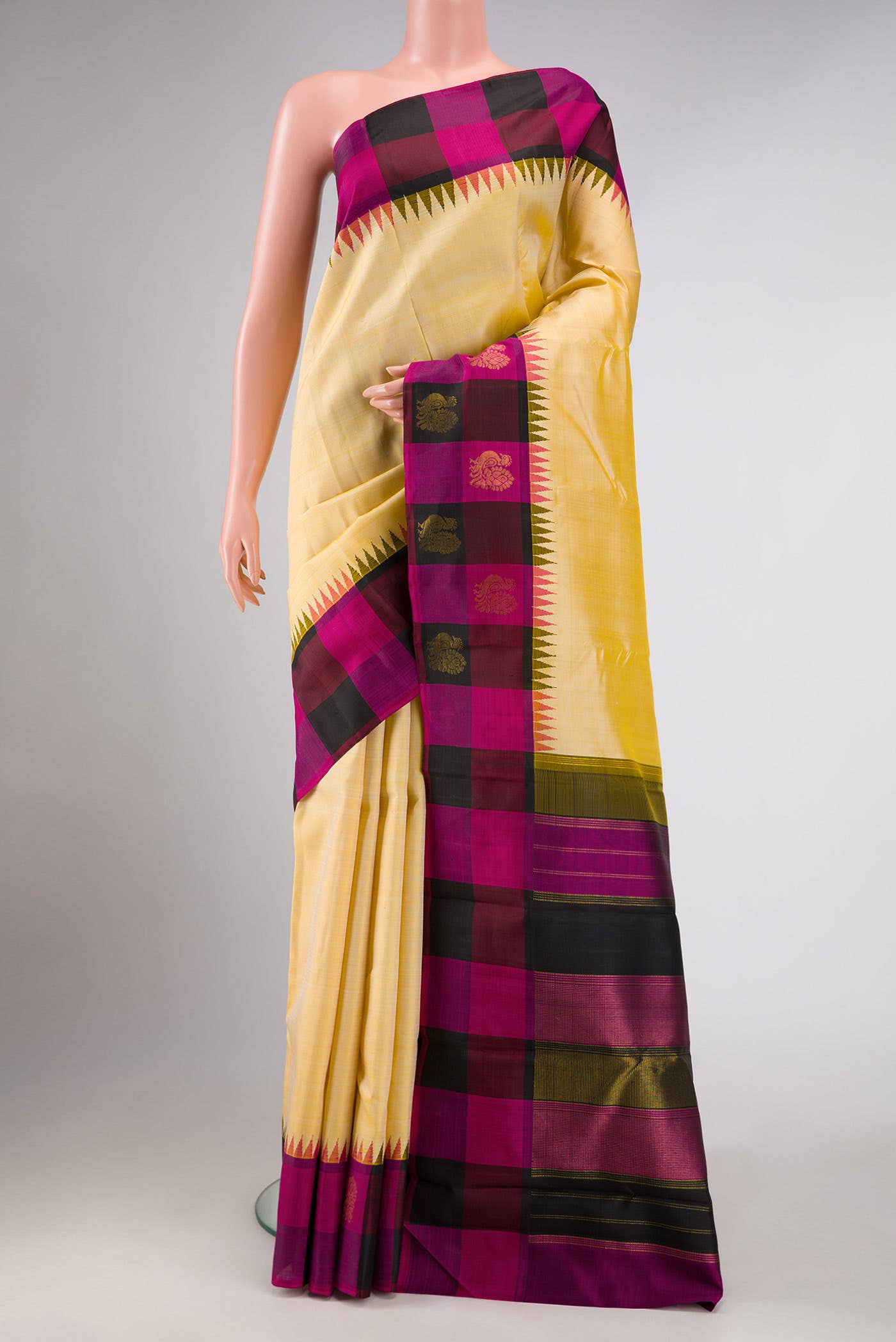 Pure Silk Pure Zari Sandal Dual Tone Kanchipuram Saree