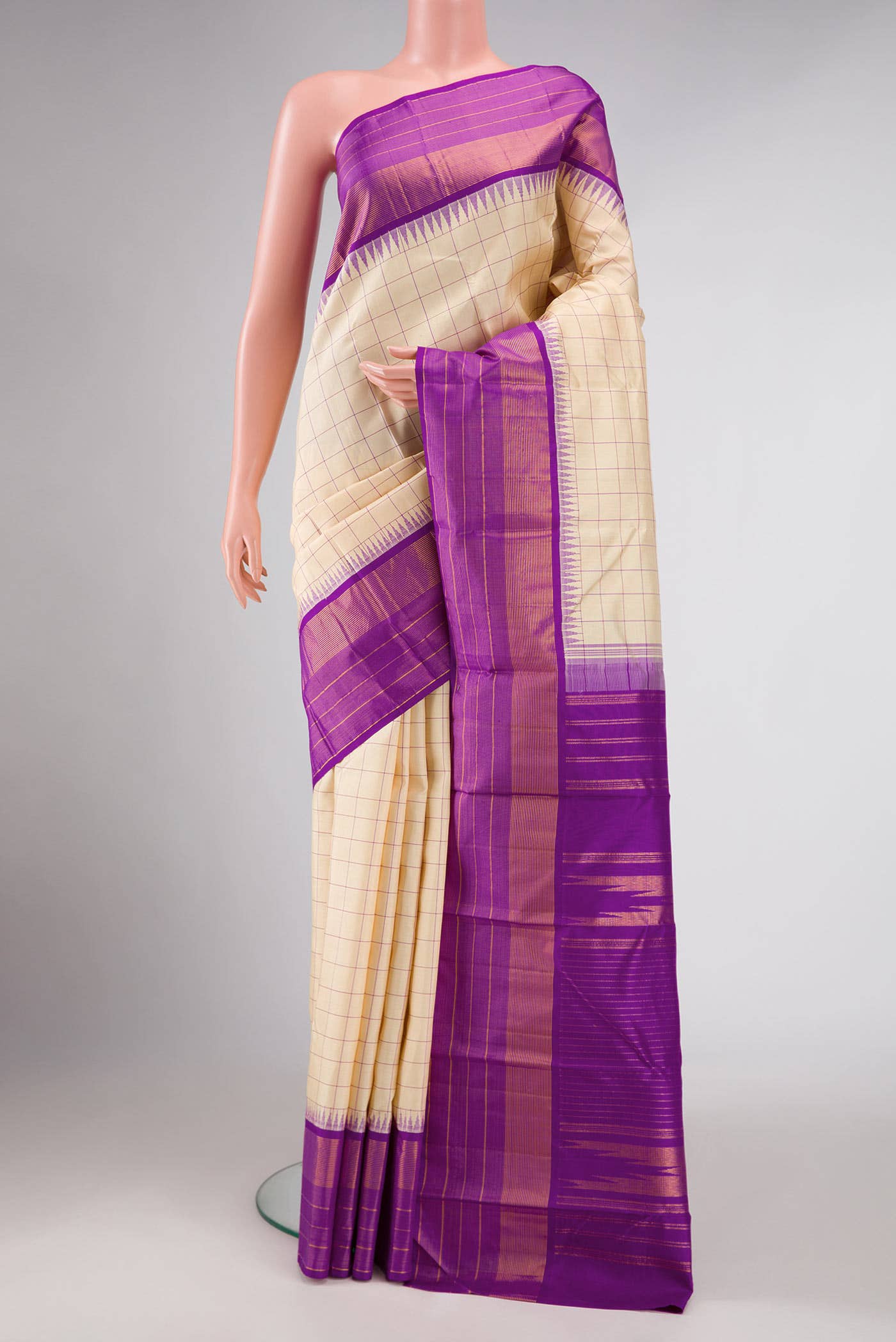 Pure Silk Pure Zari Sandal Dual Tone Kanchipuram Saree