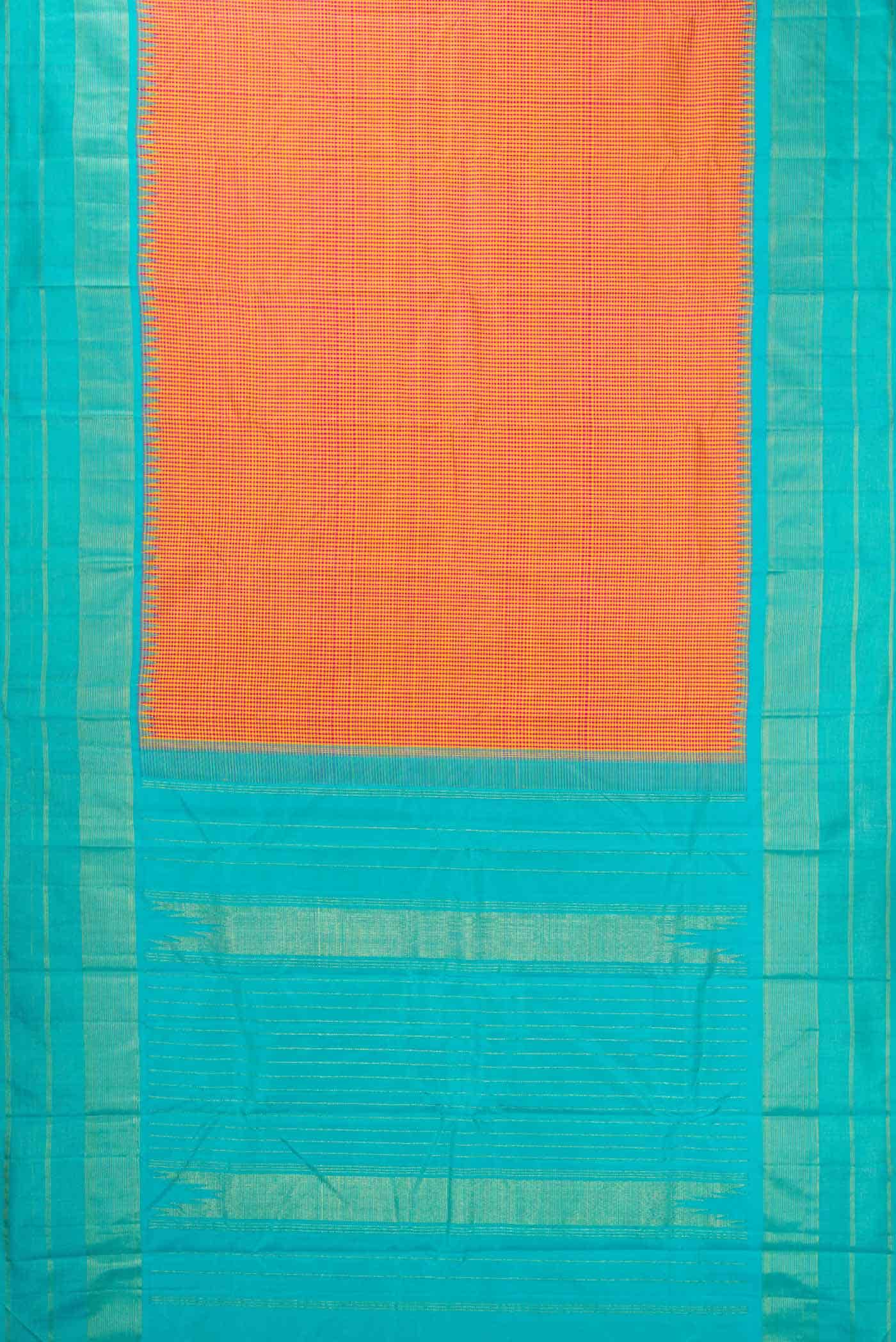 Pure Silk Pure Zari Peach Dual Tone Kanchipuram Saree