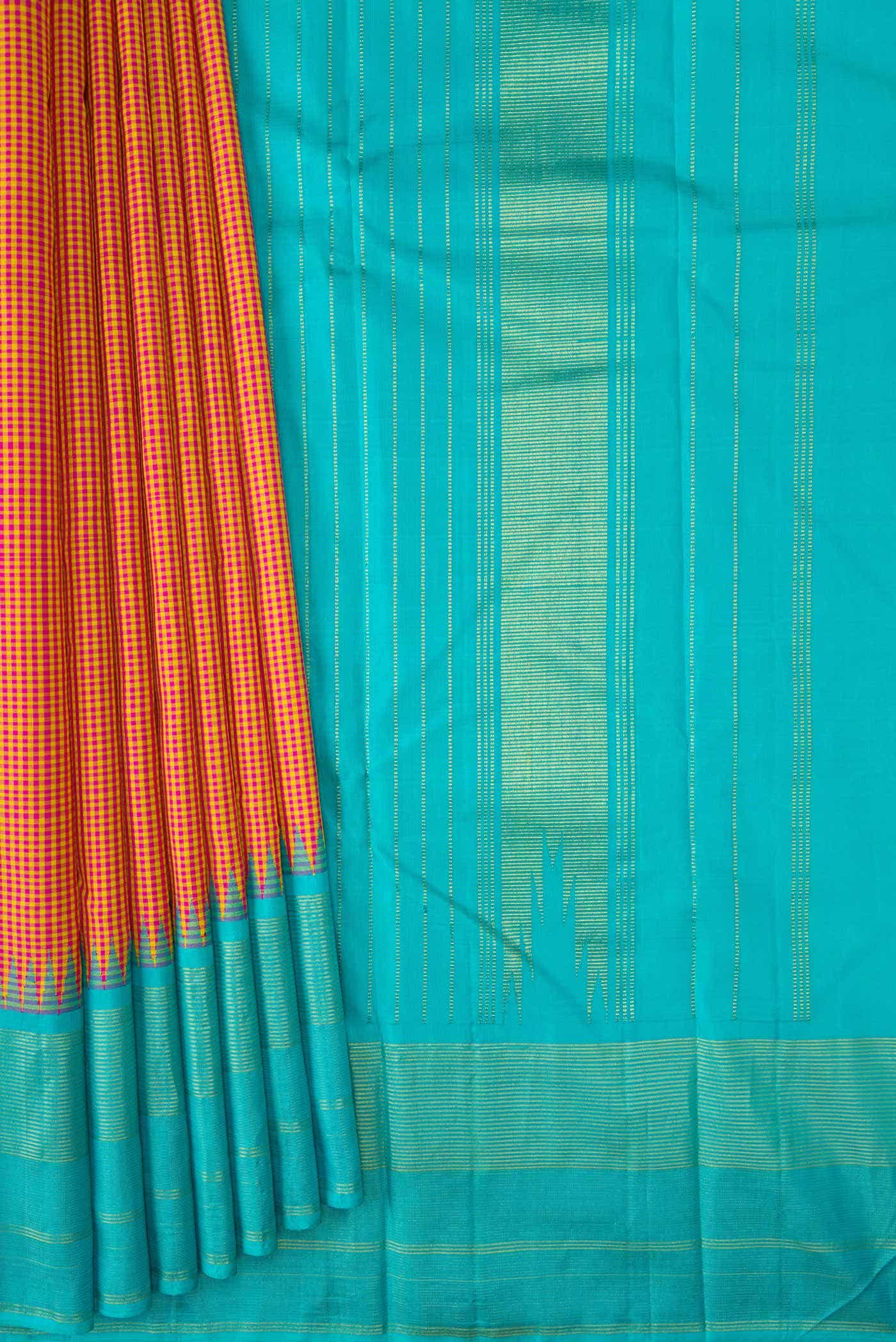 Pure Silk Pure Zari Peach Dual Tone Kanchipuram Saree