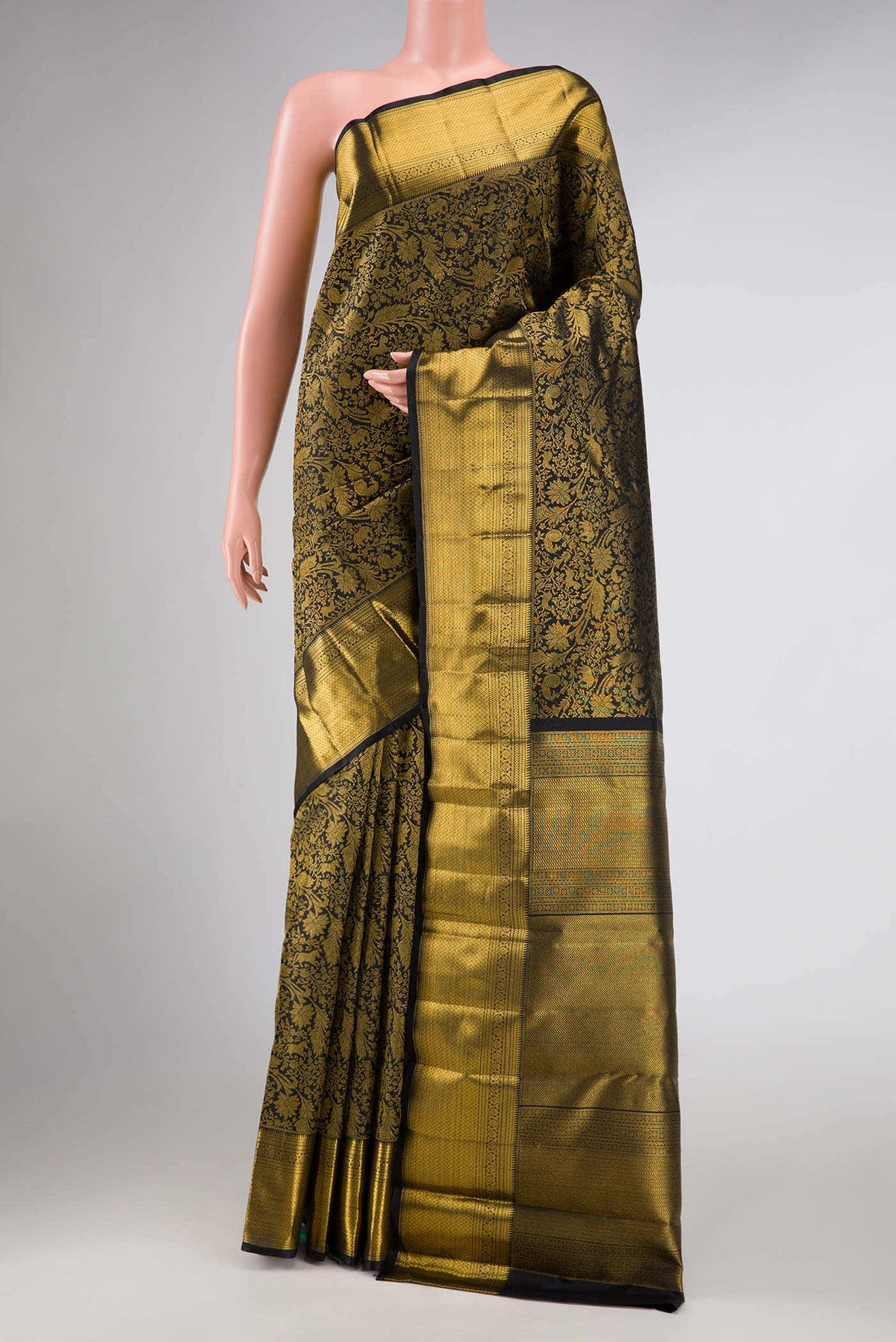 Pure Silk Pure Zari Black Kanjivaram Saree