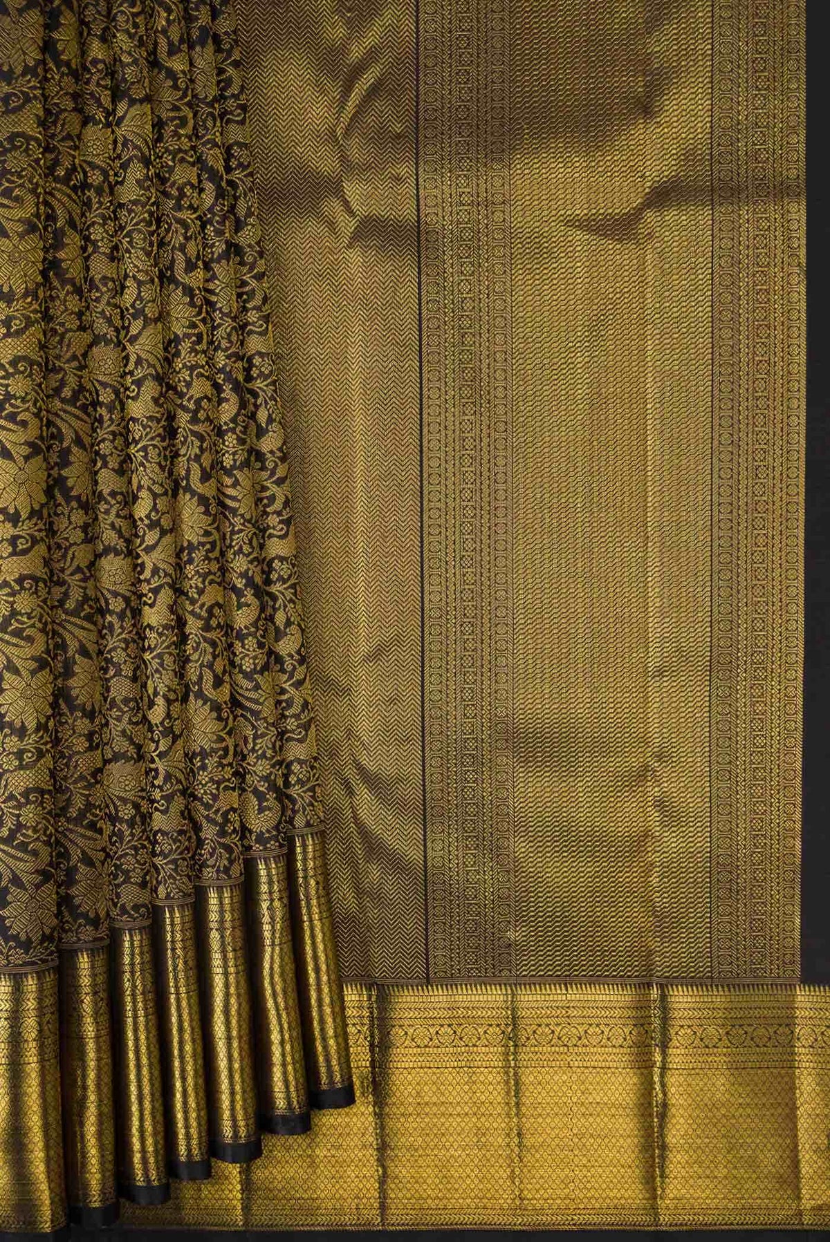 Pure Silk Pure Zari Black Kanjivaram Saree