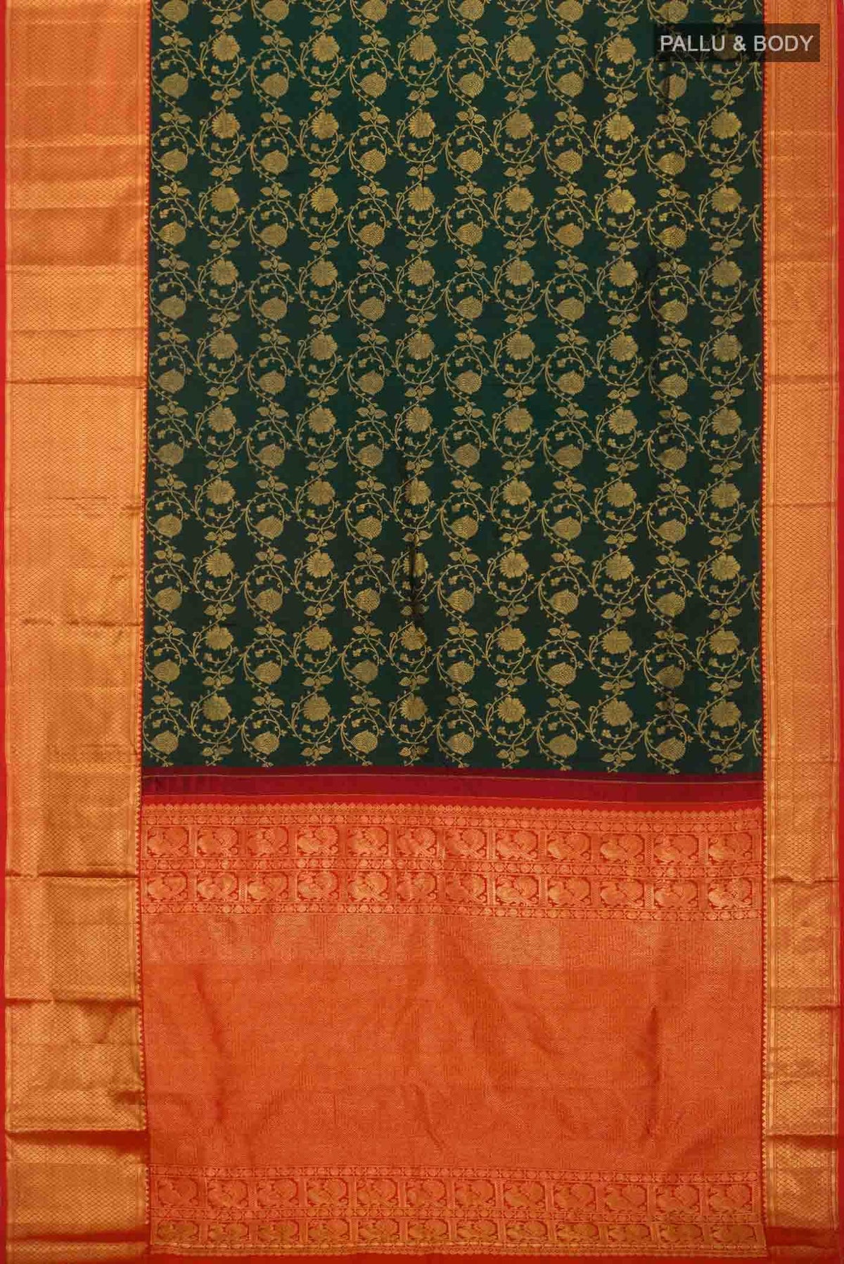 Pure Silk Bottle Green Kanjivaram Saree