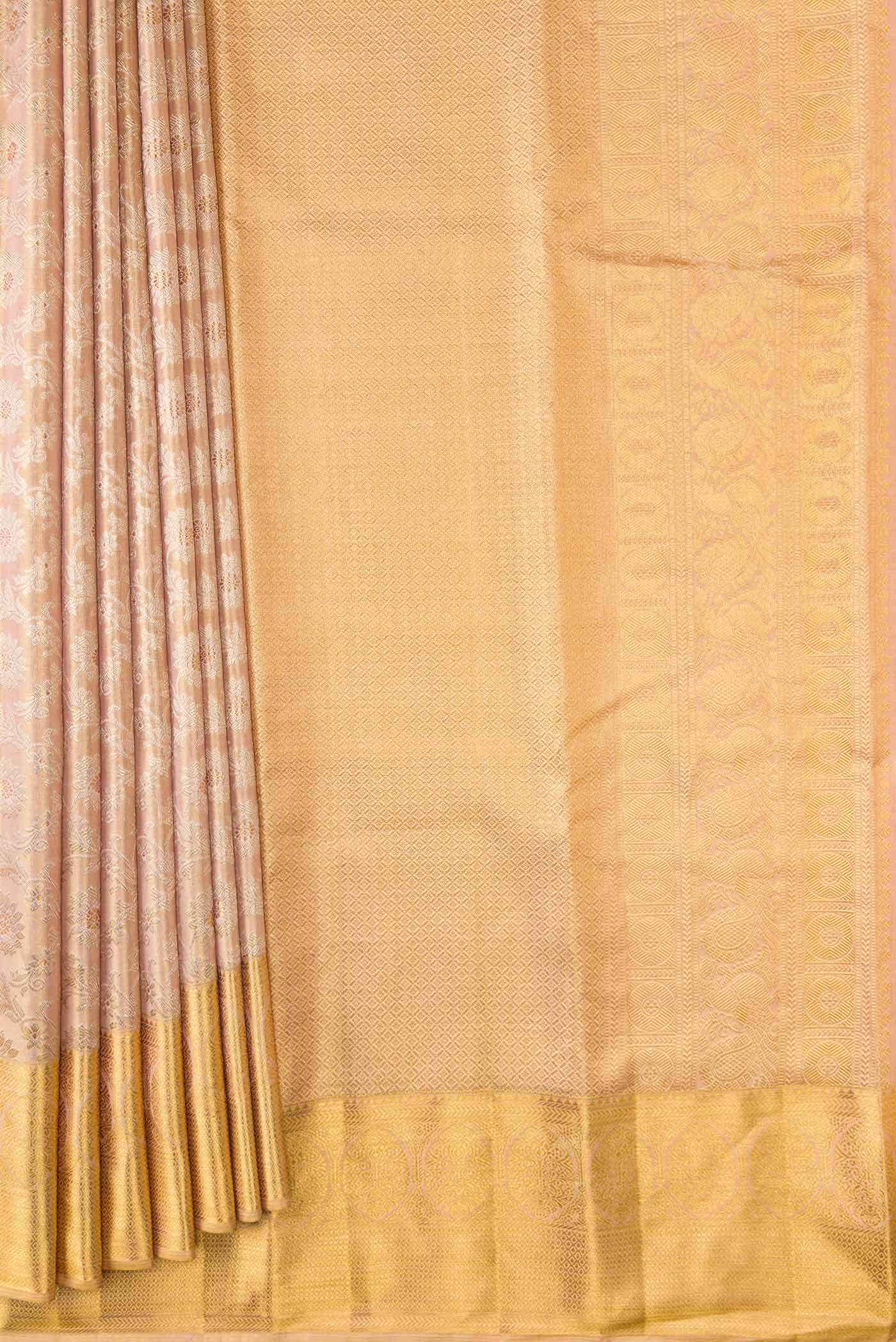 Golden Peach Dual Tone Kanchipuram Tissue Silk Saree