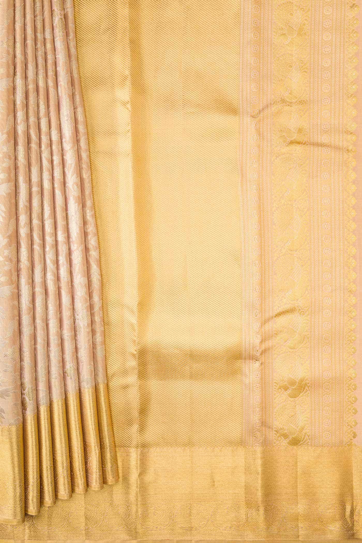 Golden Peach Dual Tone Kanchipuram Tissue Silk Saree