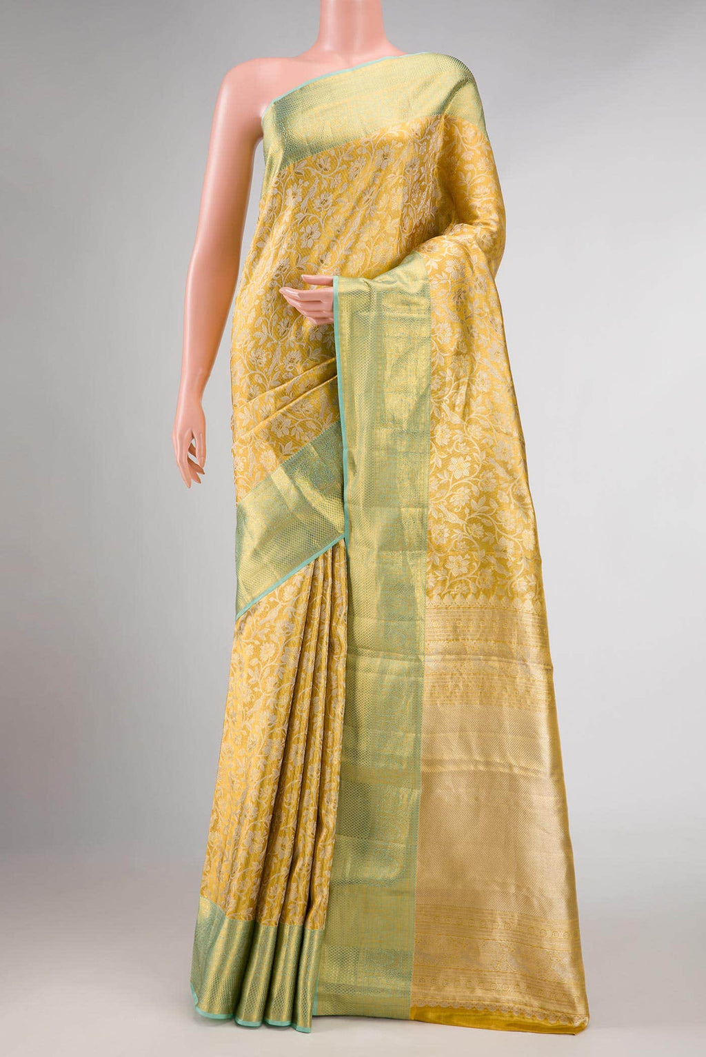 Gold Dual Tone Kanchipuram Tissue Silk Saree