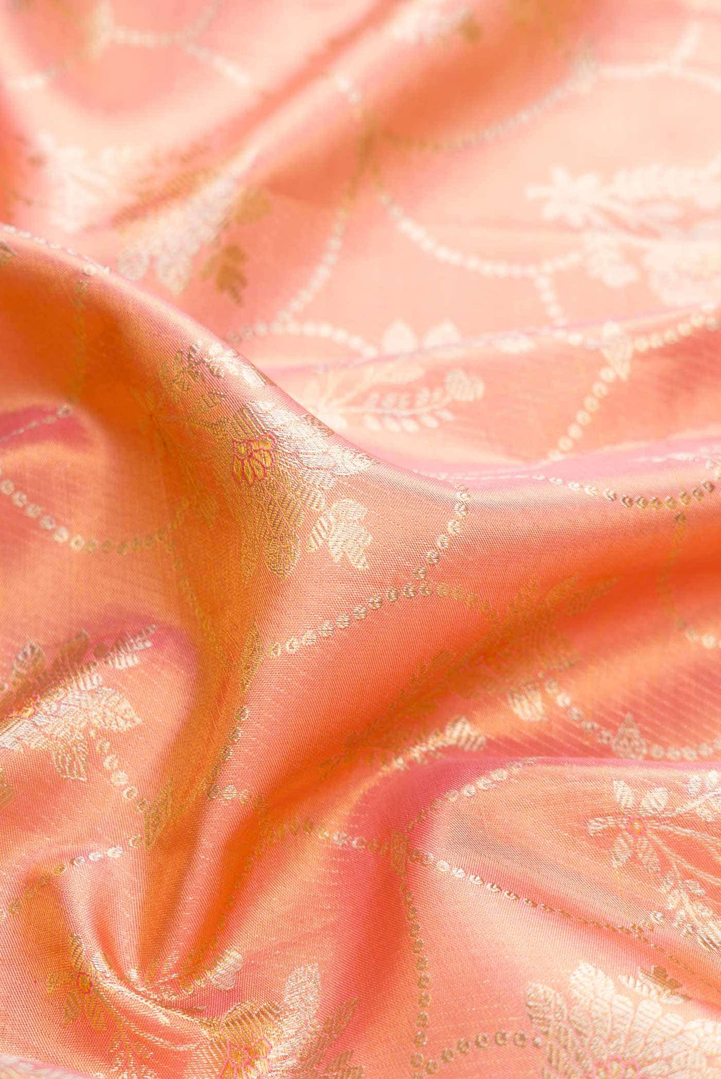 Peach Dual Tone Kanchipuram Tissue Silk Saree