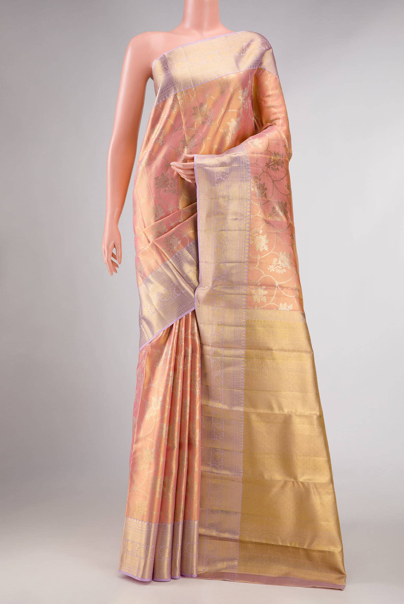 Peach Dual Tone Kanchipuram Tissue Silk Saree