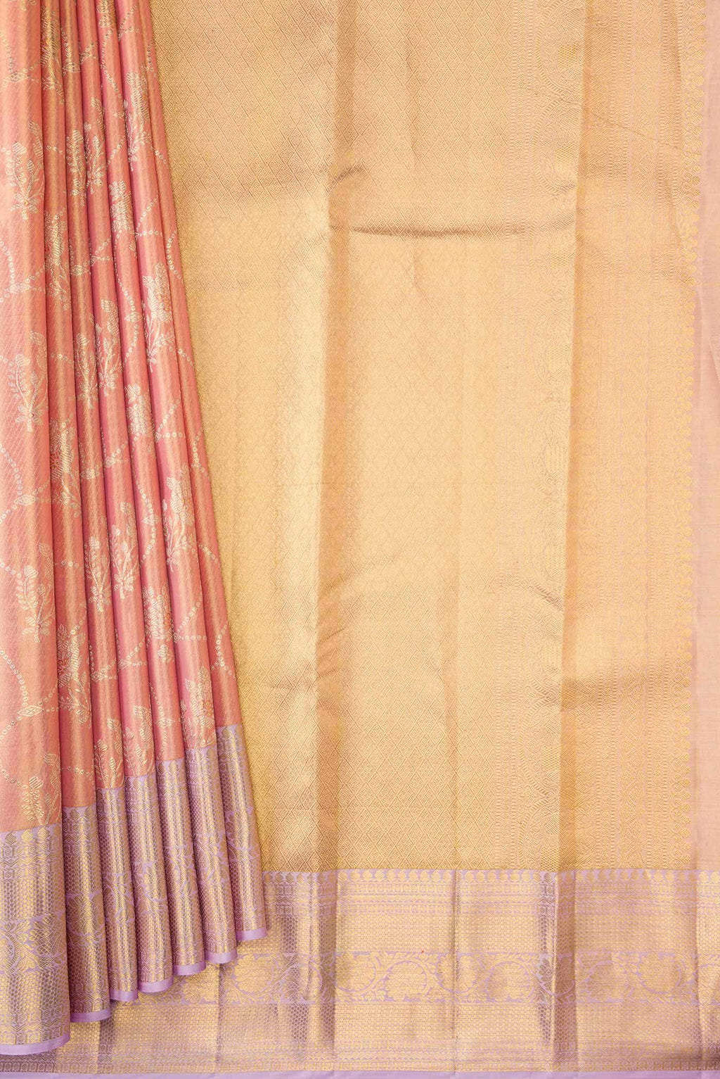 Peach Dual Tone Kanchipuram Tissue Silk Saree