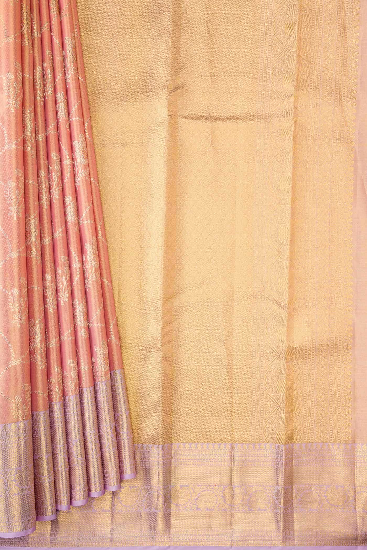 Peach Dual Tone Kanchipuram Tissue Silk Saree