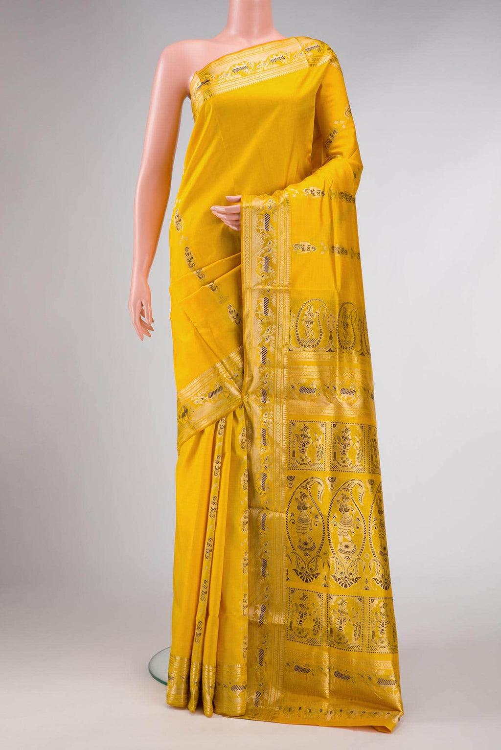 Yellow Dual Tone Baluchari Silk Saree