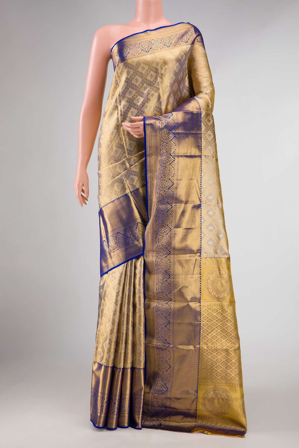 Gold Dual Tone Kanchipuram Tissue Silk Saree