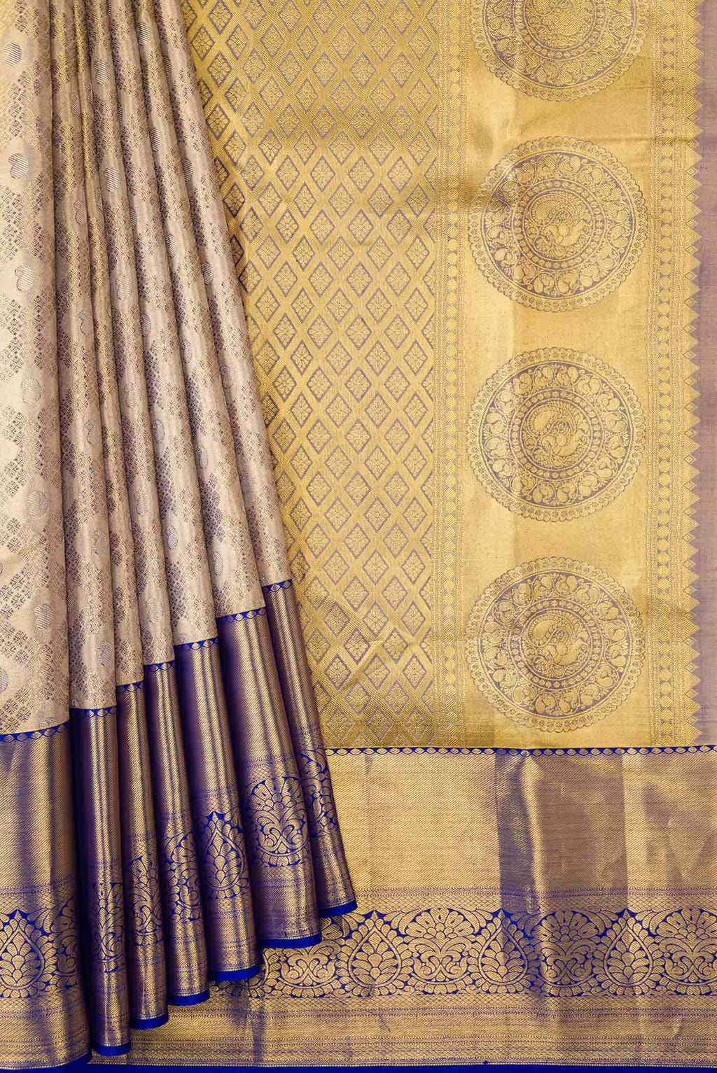 Gold Dual Tone Kanchipuram Tissue Silk Saree