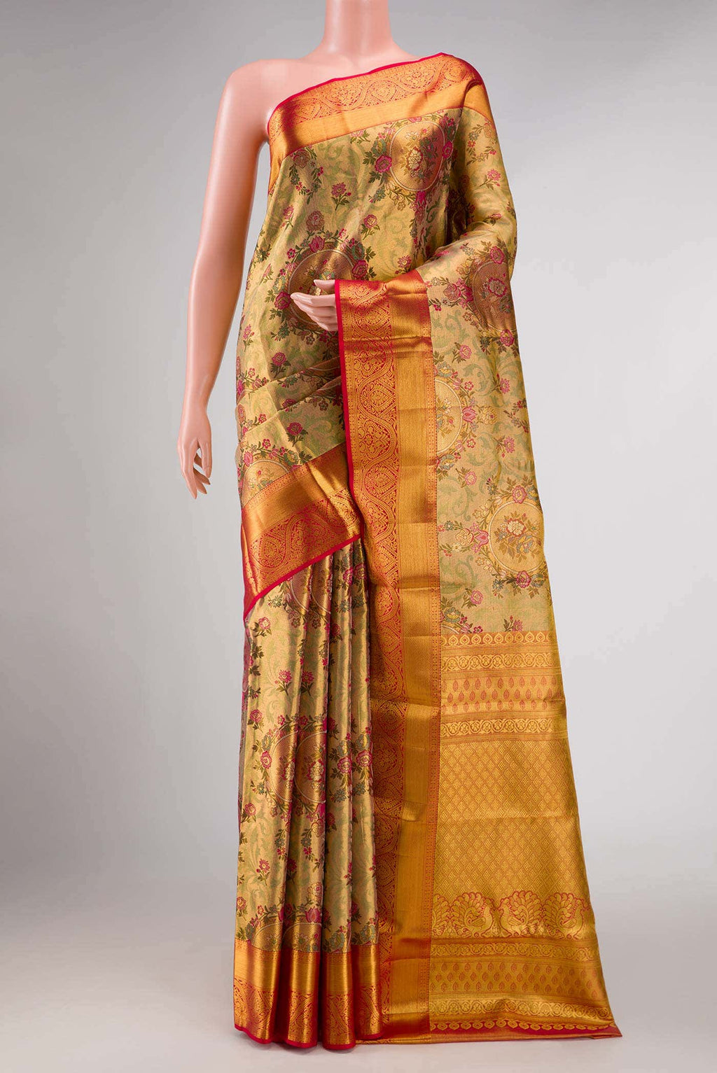 Gold Dual Tone Kanchipuram Tissue Silk Saree