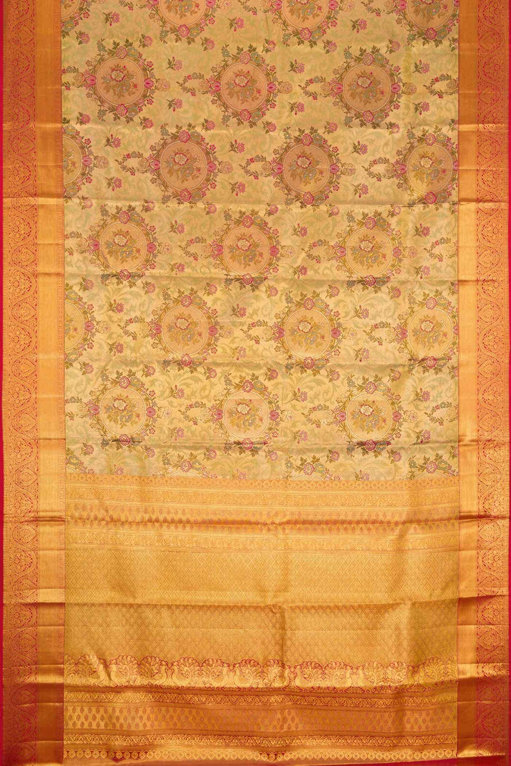 Gold Dual Tone Kanchipuram Tissue Silk Saree