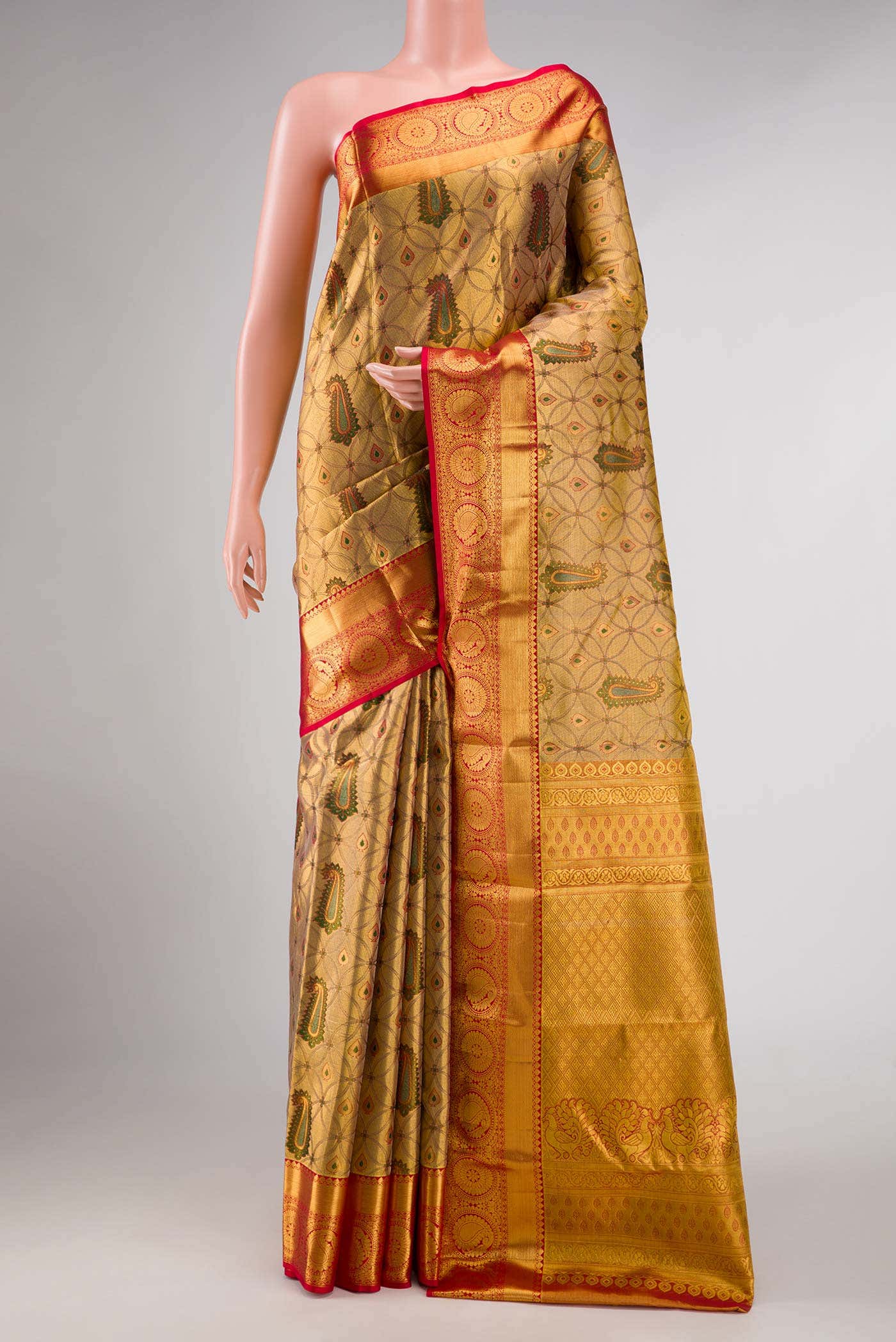 Gold Dual Tone Kanchipuram Tissue Silk Saree