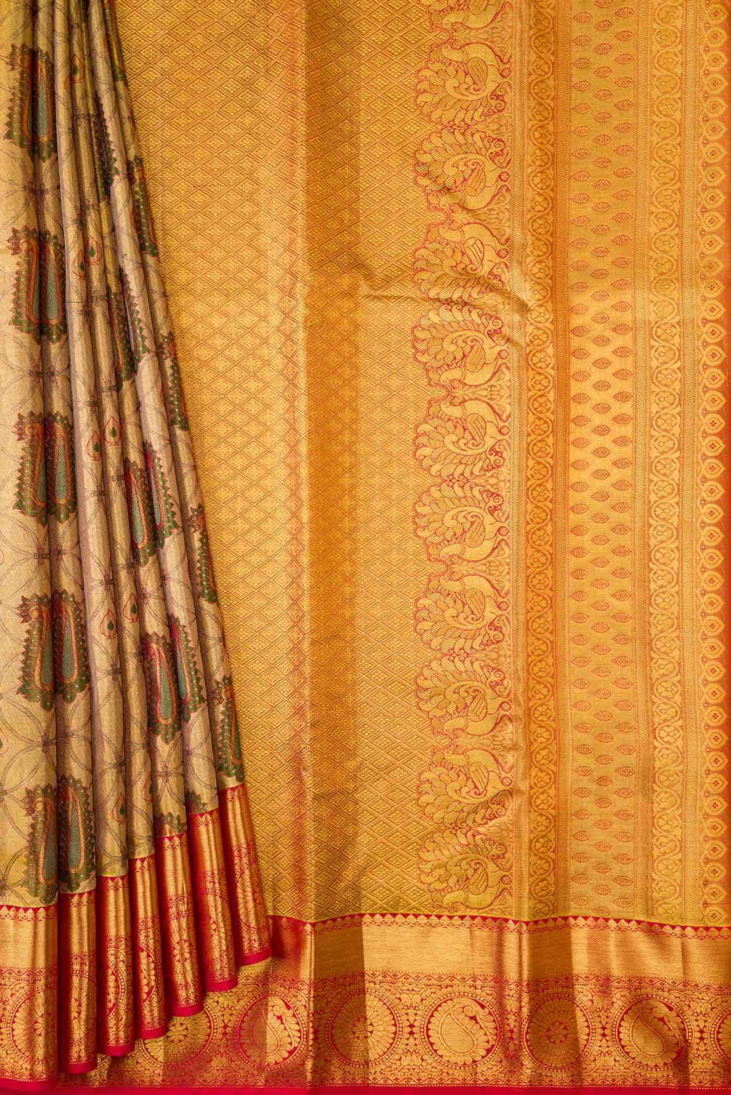 Gold Dual Tone Kanchipuram Tissue Silk Saree