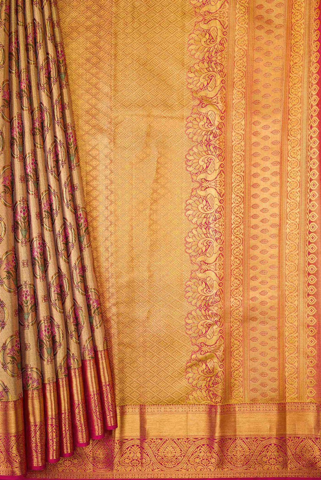 Gold Dual Tone Kanchipuram Tissue Silk Saree