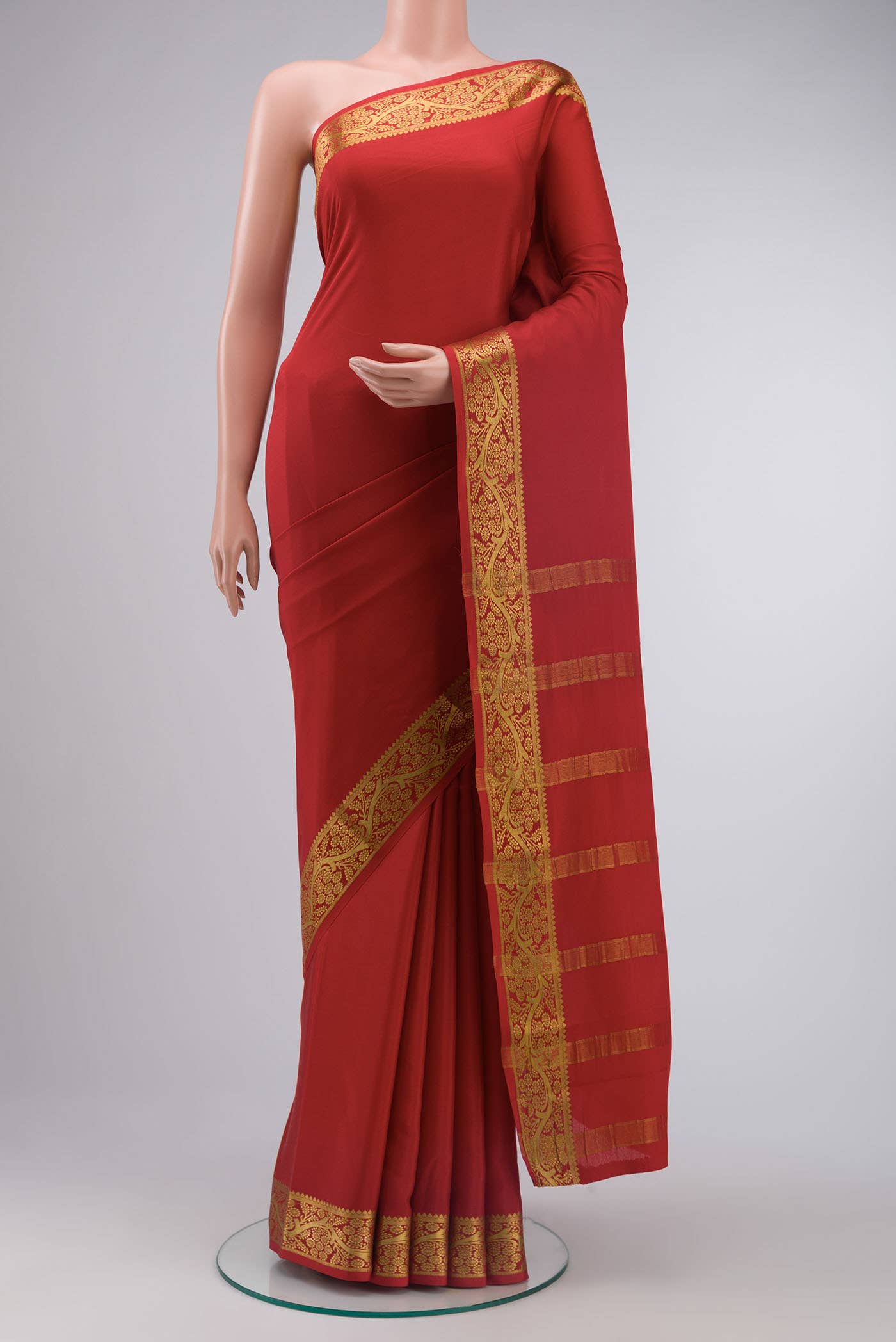 Red Mysore Crepe Saree
