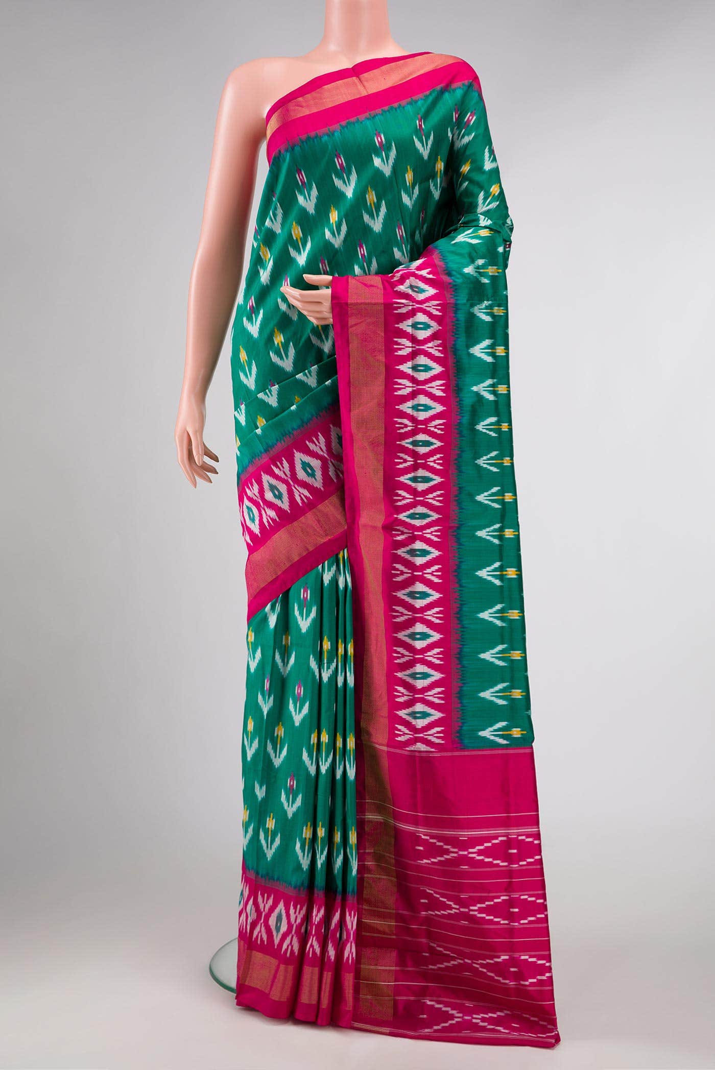 Green Dual Tone Double Ikat Saree