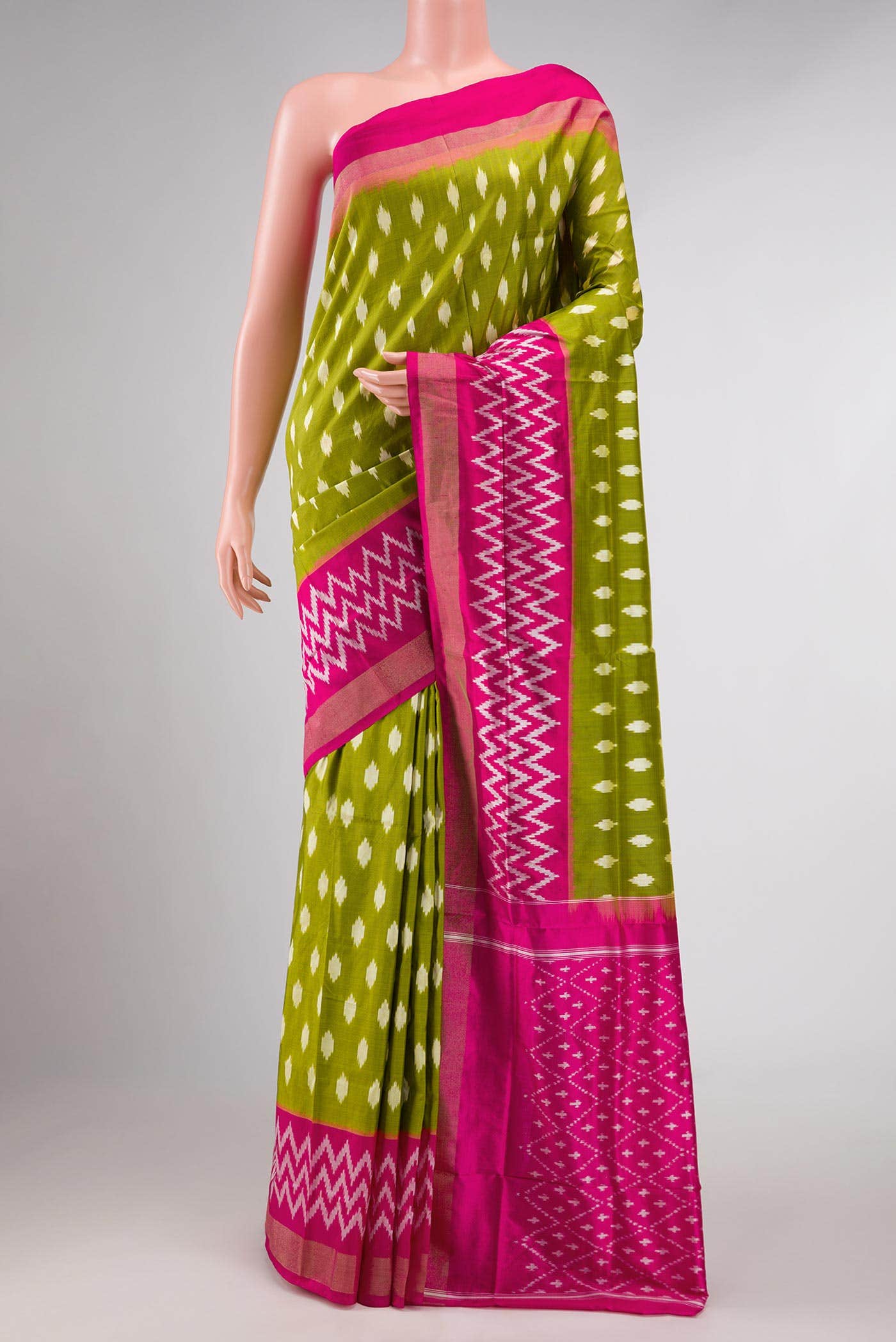 Parrot Green Dual Tone Double Ikat Saree