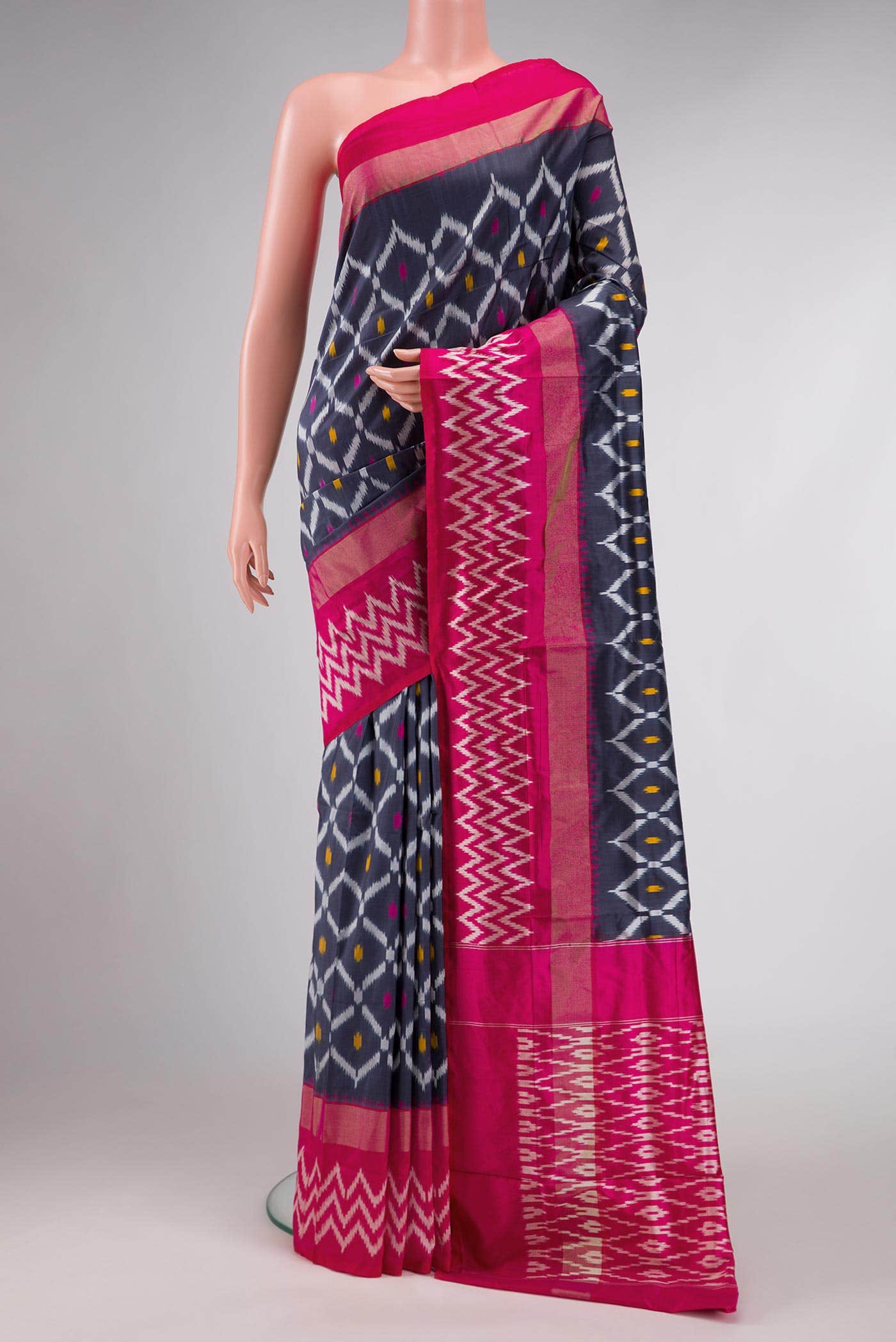 Grey Dual Tone Double Ikat Saree