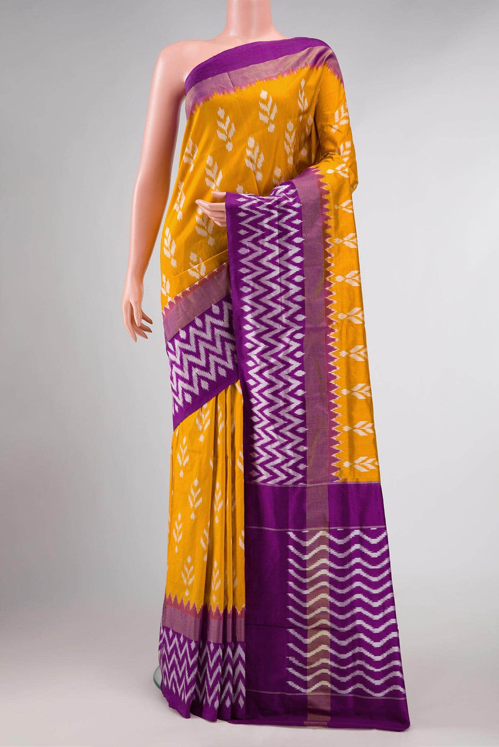 Mustard Dual Tone Double Ikat Saree