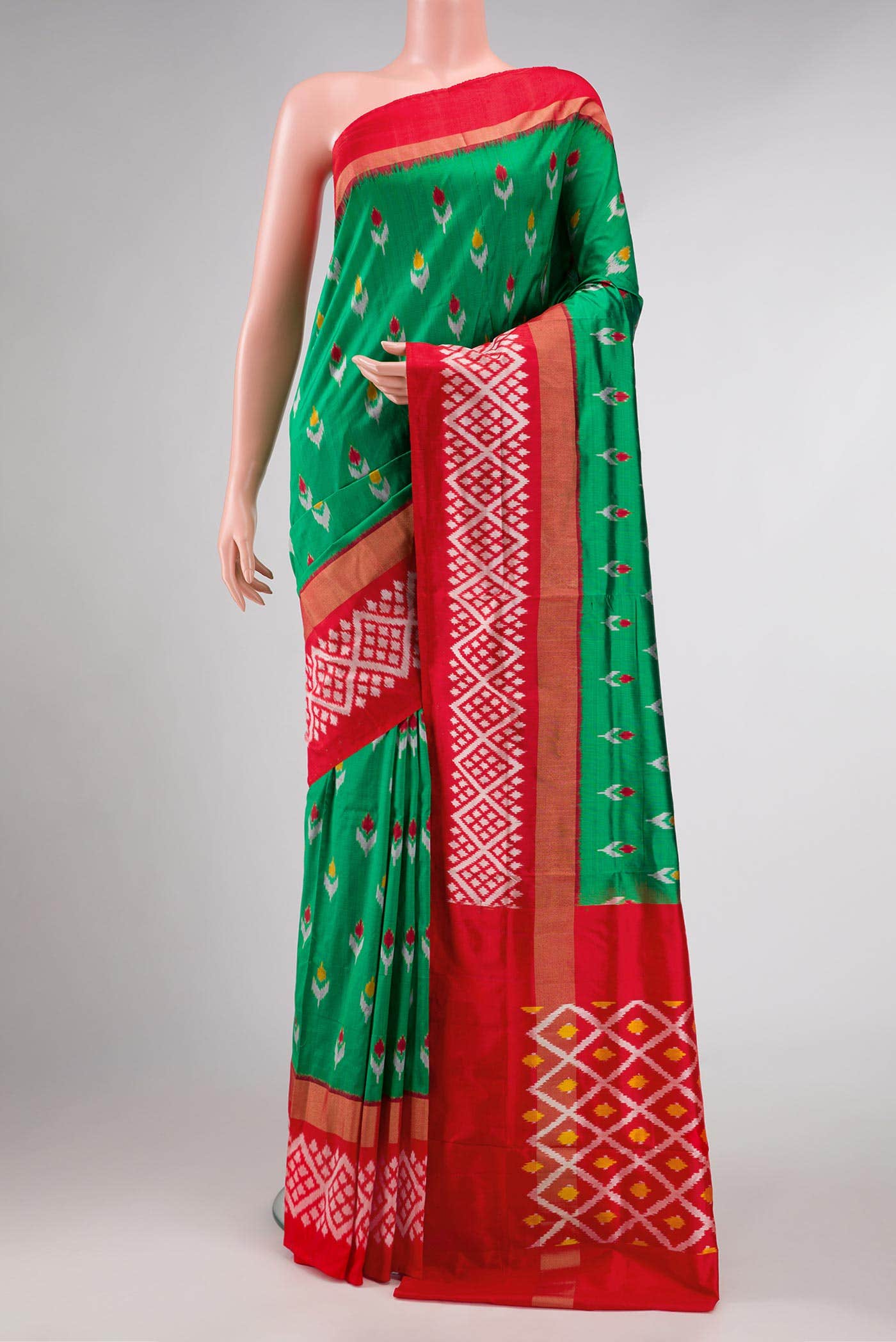 Green Dual Tone Double Ikat Saree
