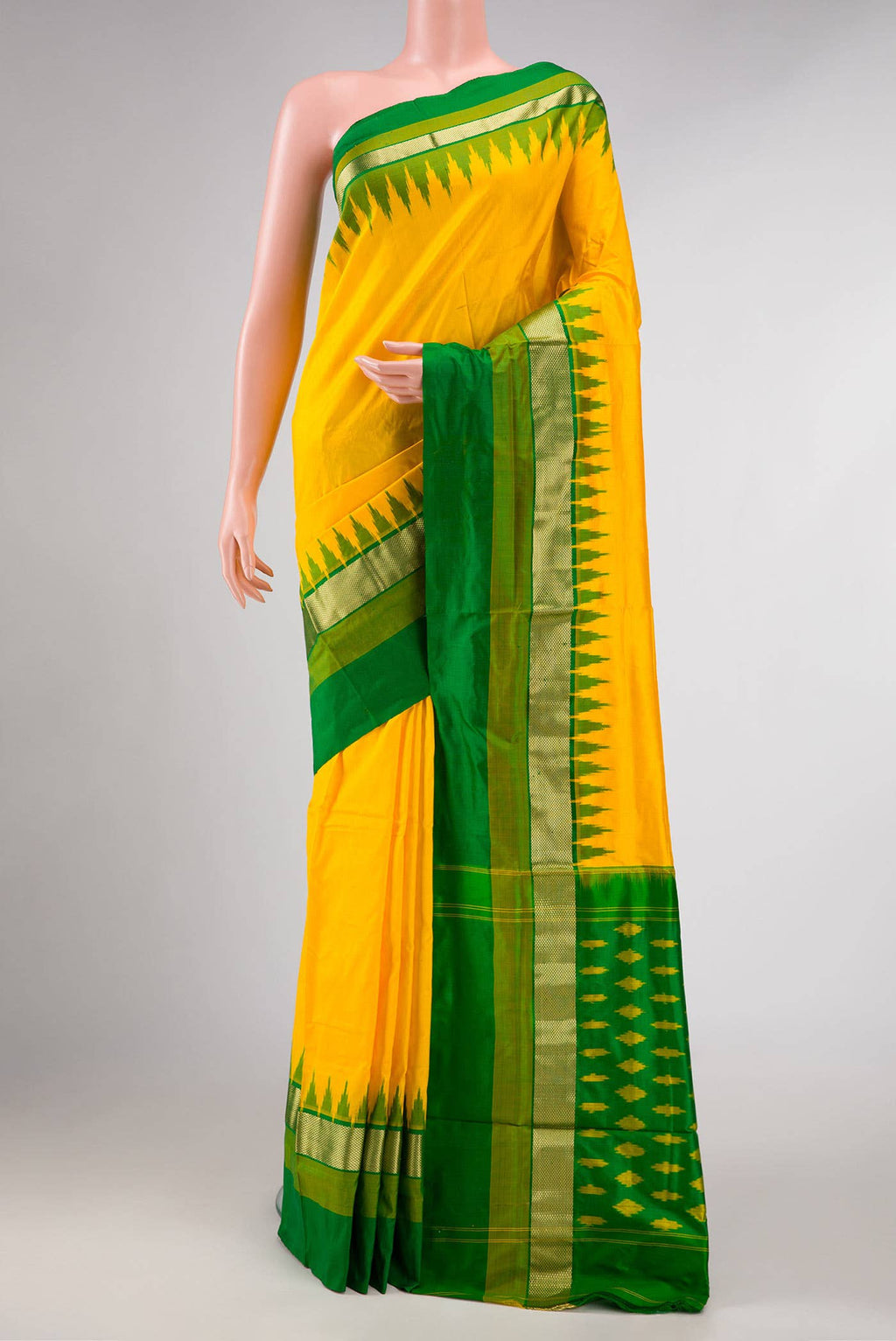 Yellow Dual Tone Double Ikat Saree