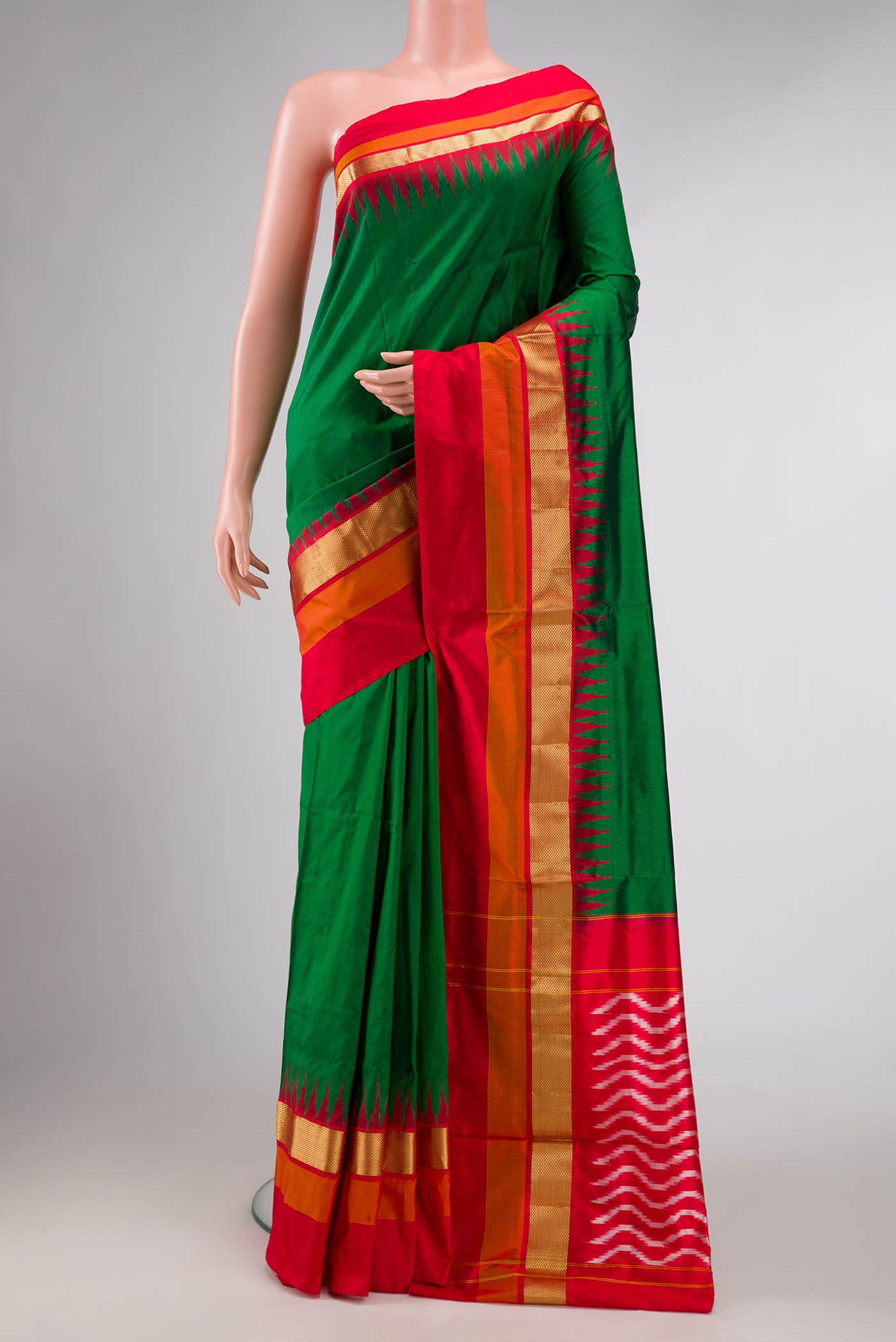 Green Dual Tone Double Ikat Saree