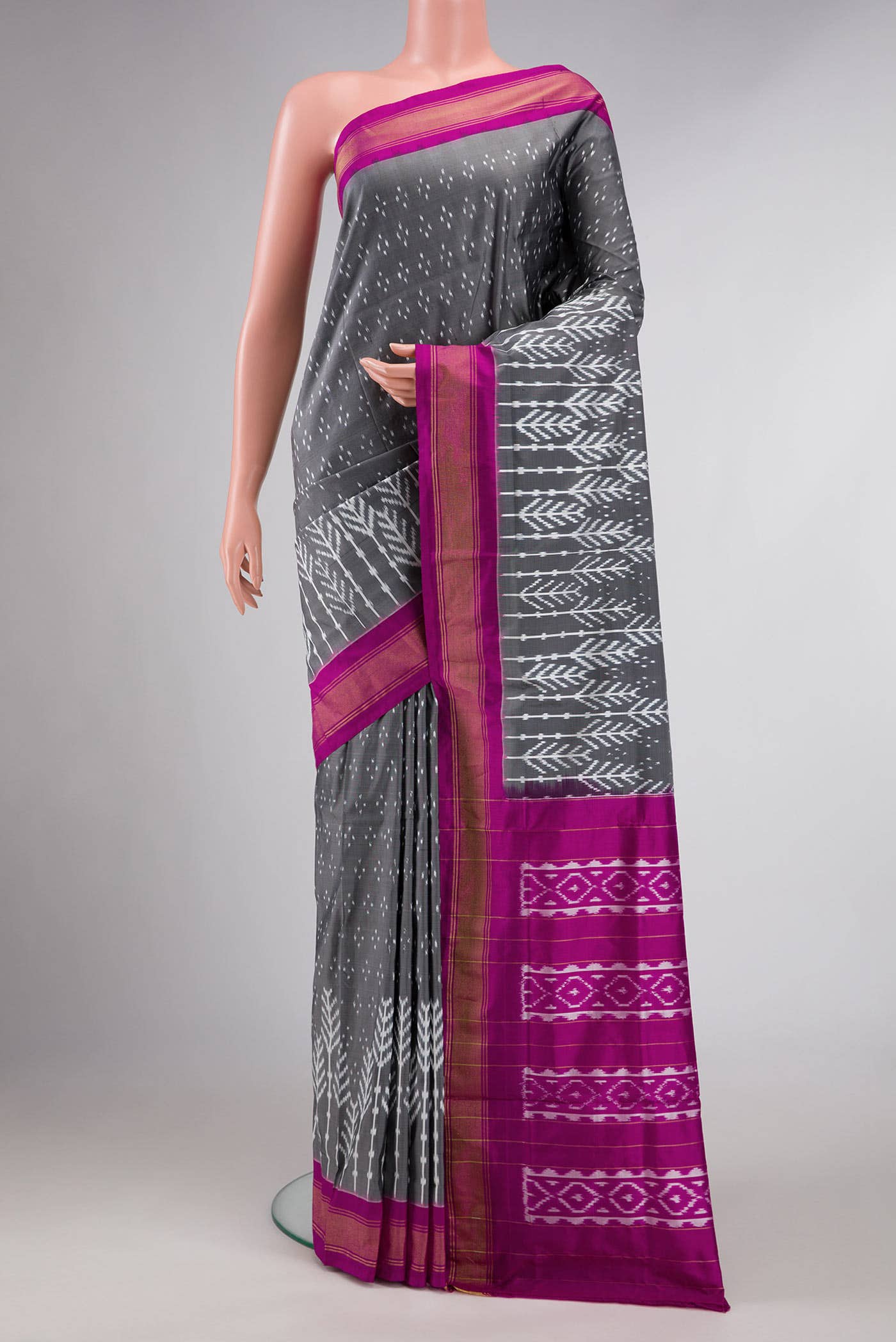 Grey Dual Tone Double Ikat Saree