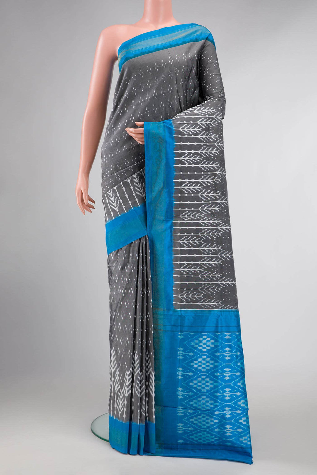 Grey Dual Tone Double Ikat Saree