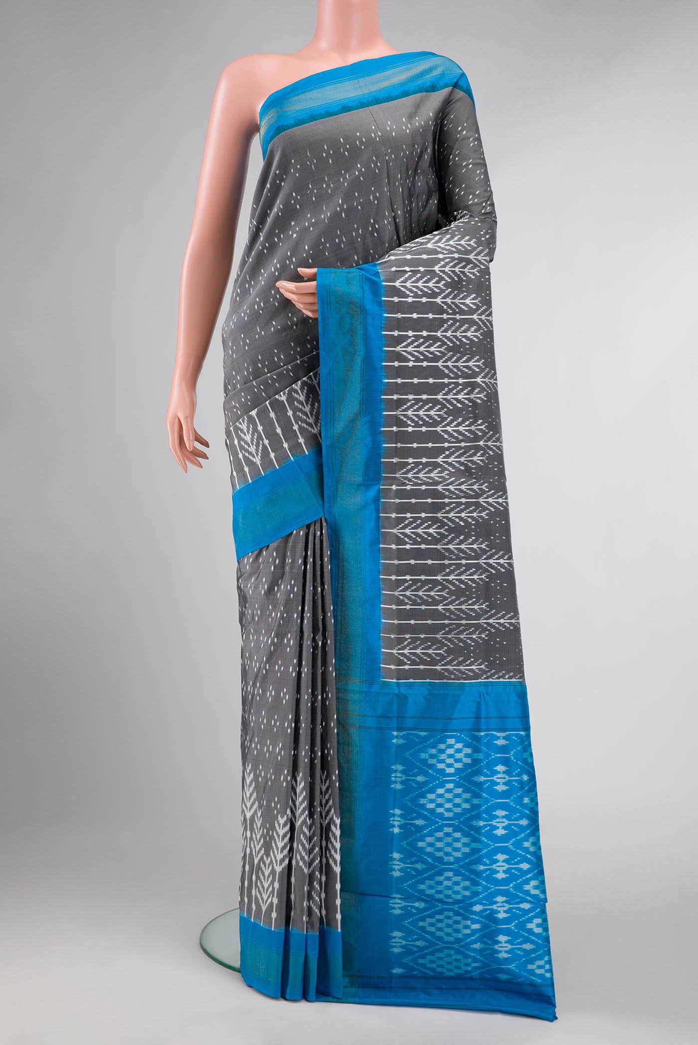 Grey Dual Tone Double Ikat Saree