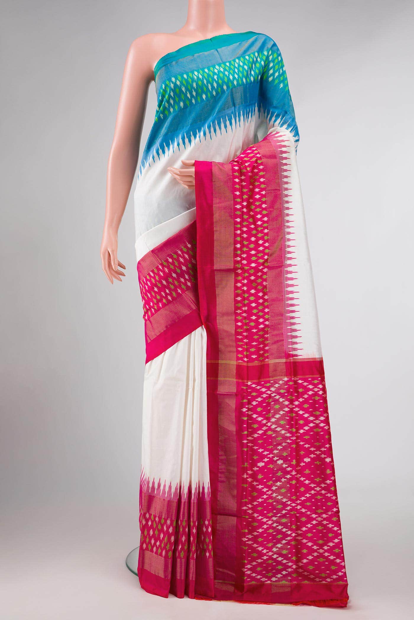 Off White Dual Tone Double Ikat Saree