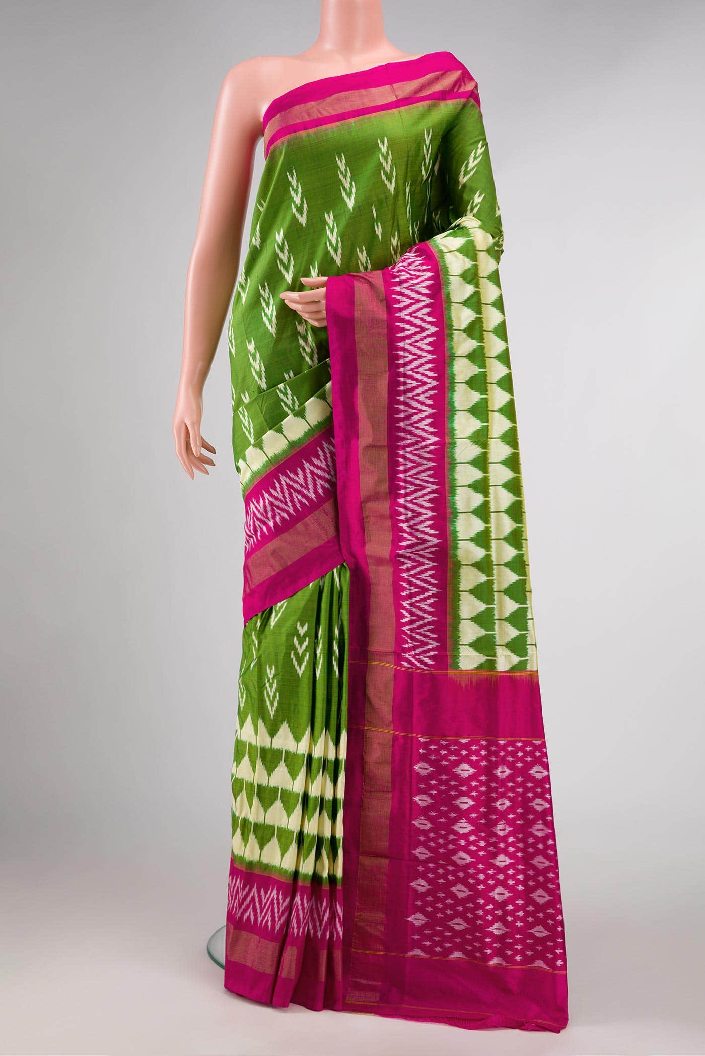 Green Dual Tone Double Ikat Saree