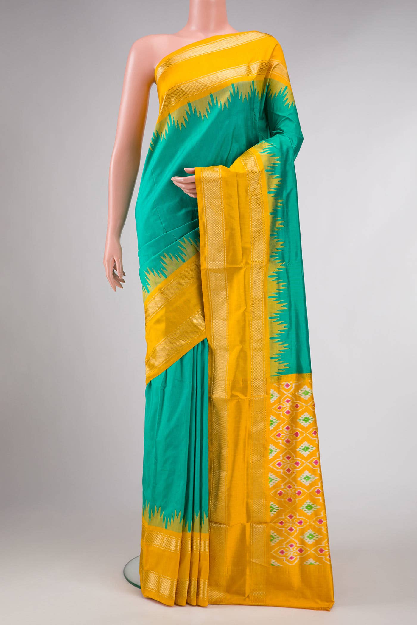 Green Dual Tone Double Ikat Saree