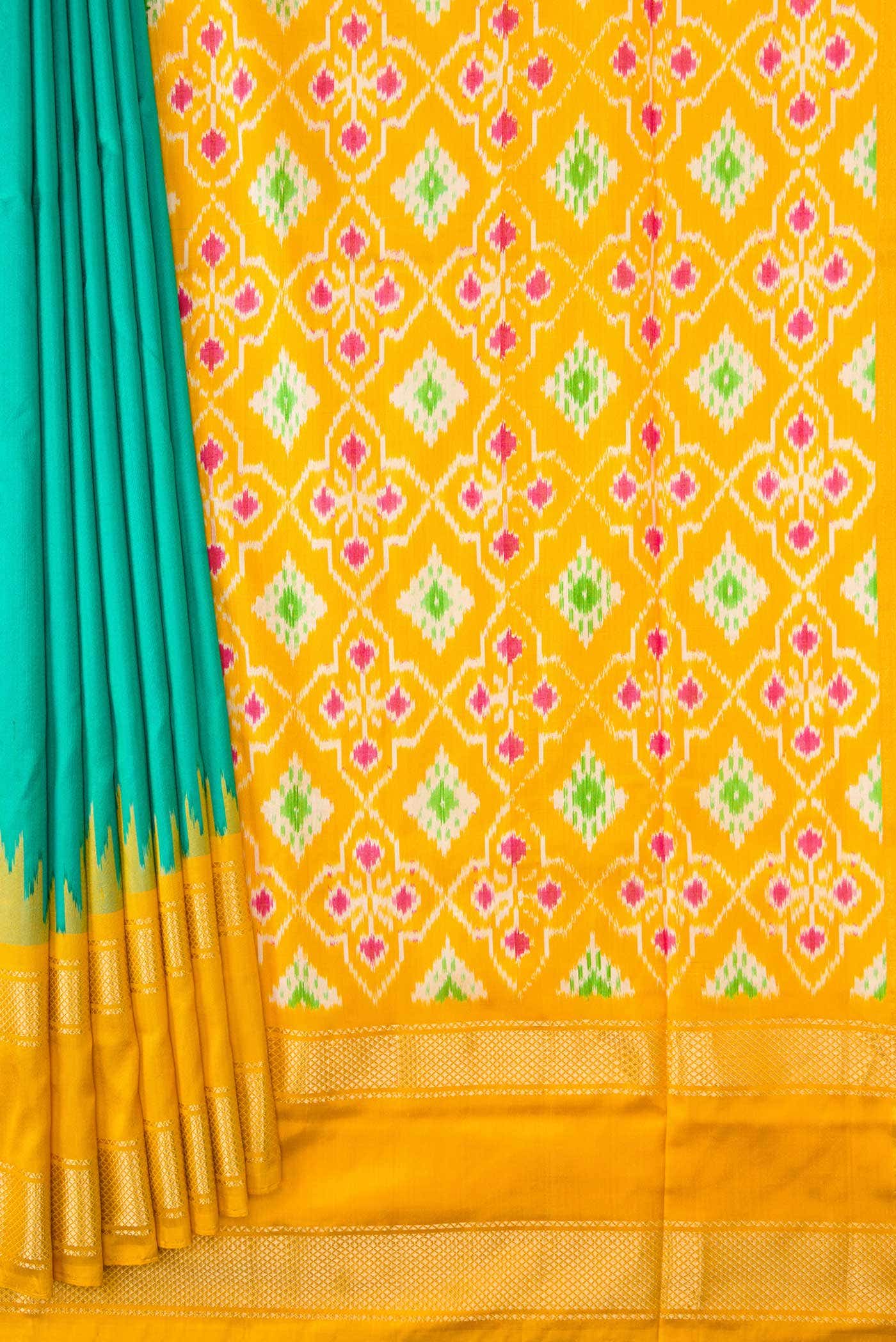 Green Dual Tone Double Ikat Saree